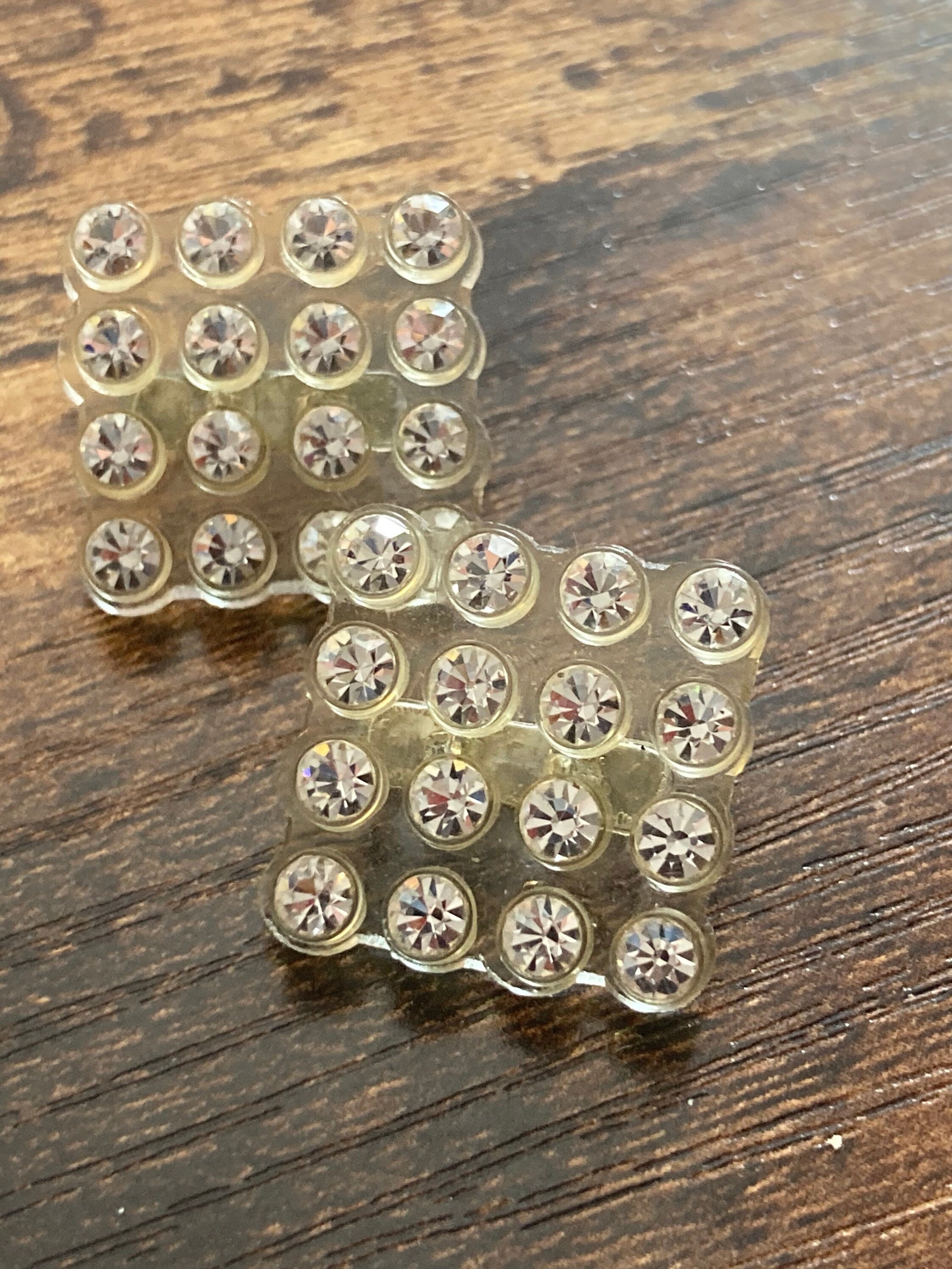 Celluloid square plastic shoe clips, vintage diamanté