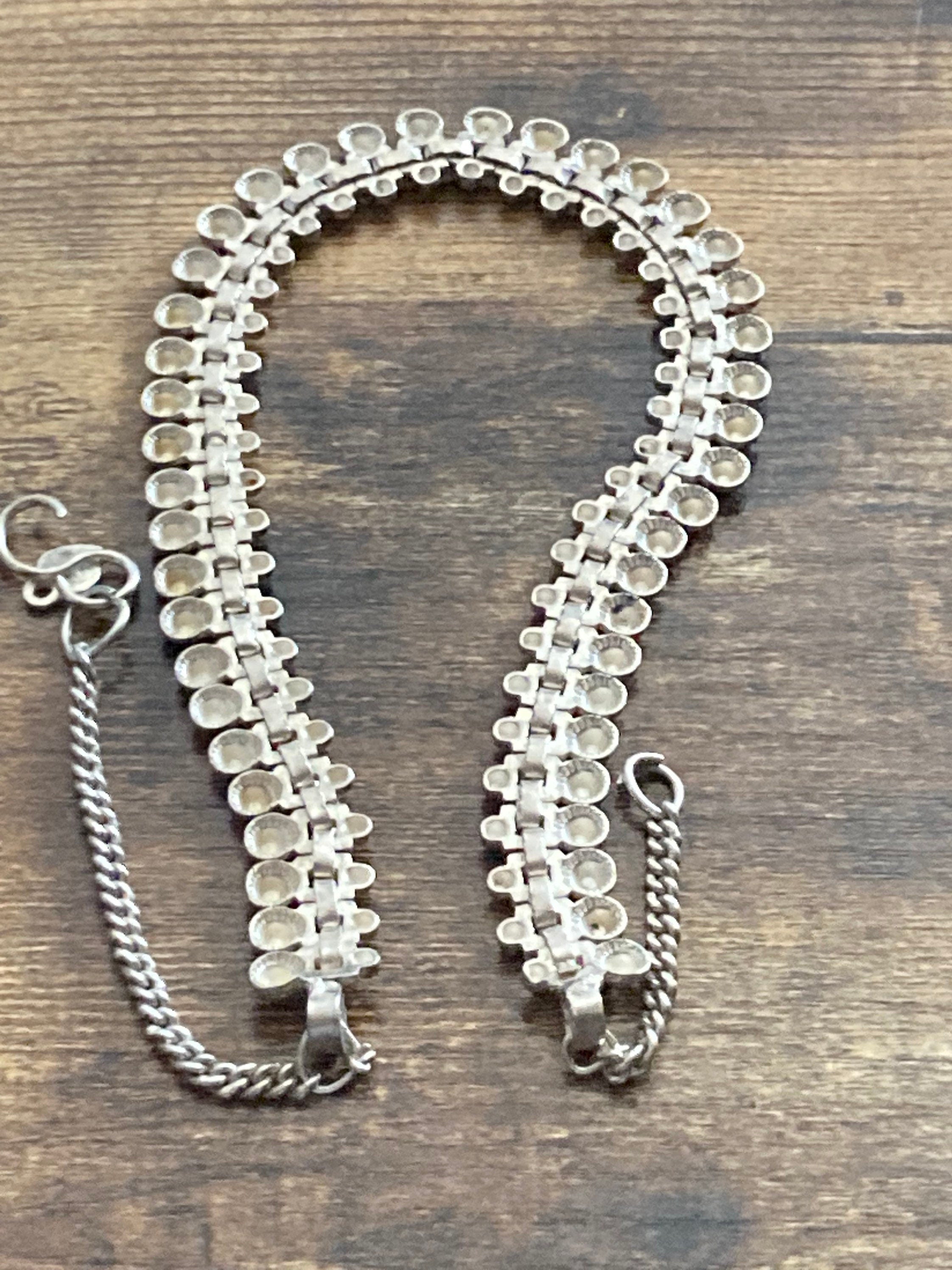 White metal Indian Silver modernist wide flat link chain signed PB choker necklace