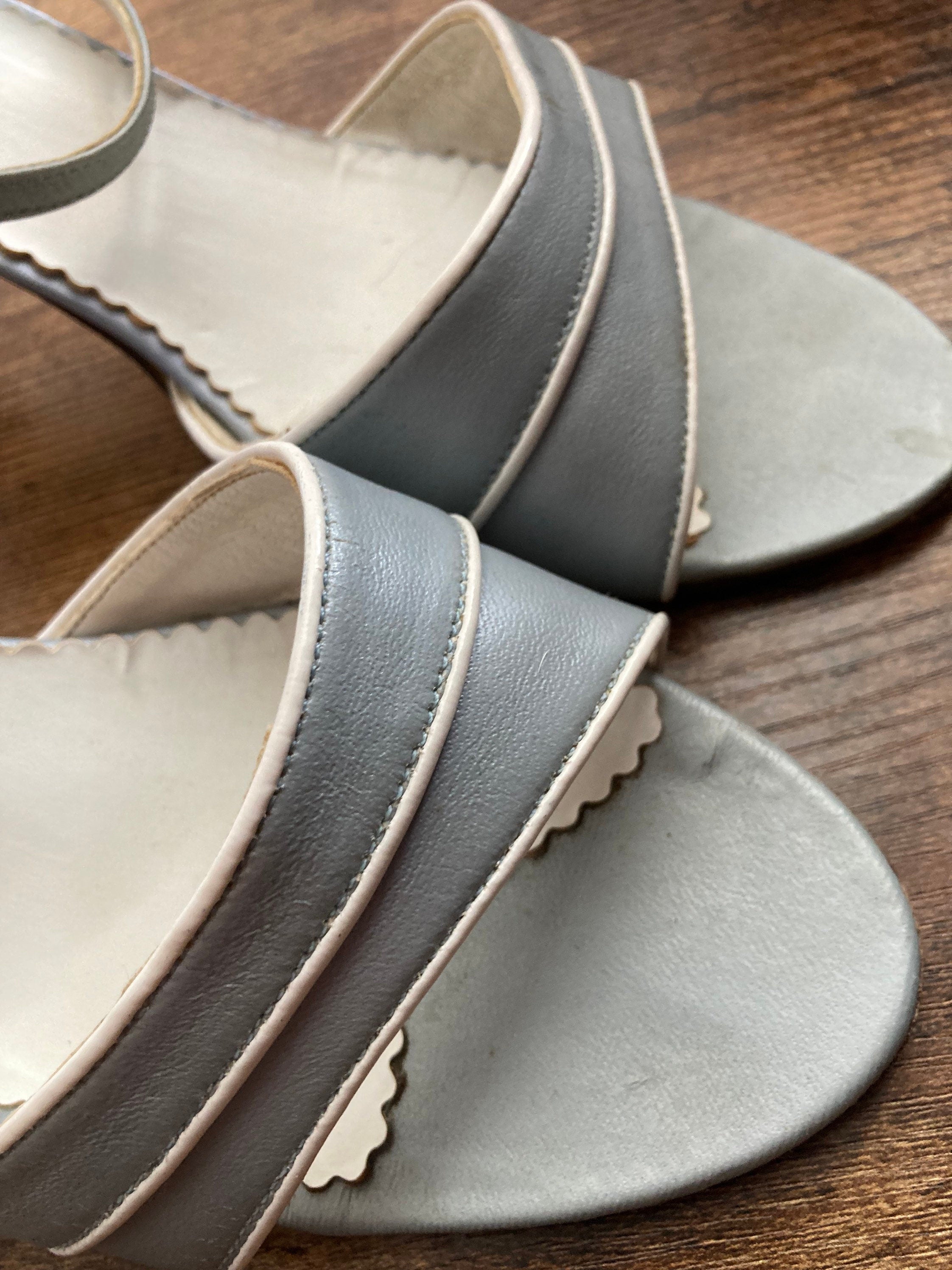 Retro St Michaels Peep Toe Sandals: Metallic Grey Silver Heels
