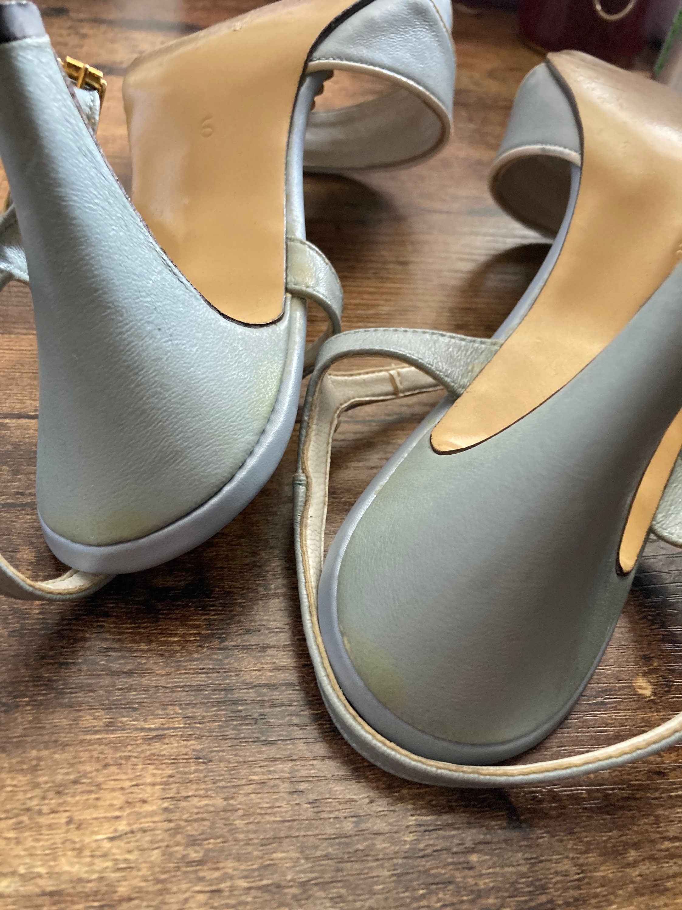 Retro St Michaels Peep Toe Sandals: Metallic Grey Silver Heels