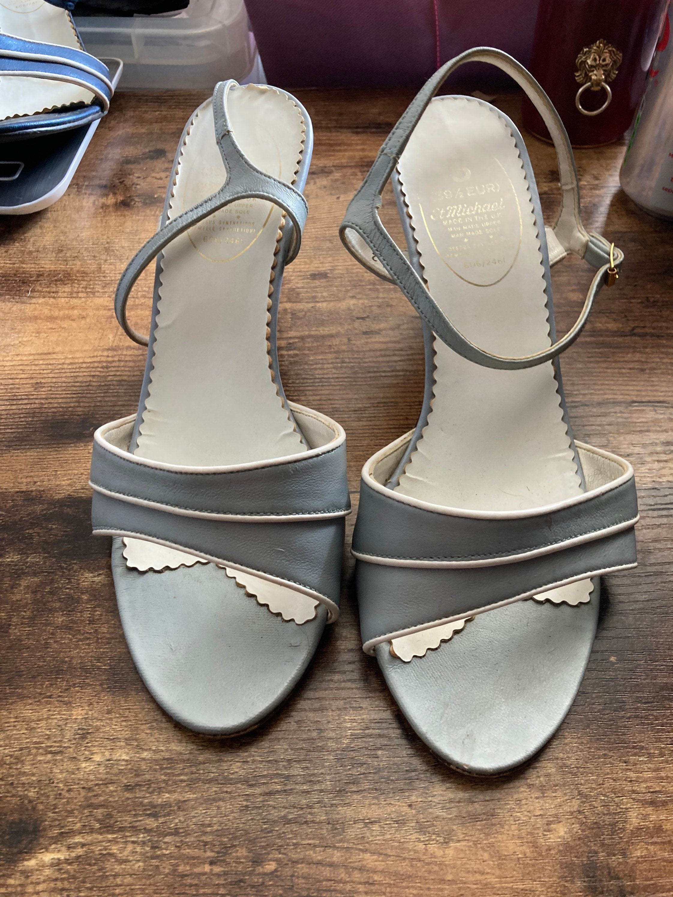 Retro St Michaels Peep Toe Sandals: Metallic Grey Silver Heels