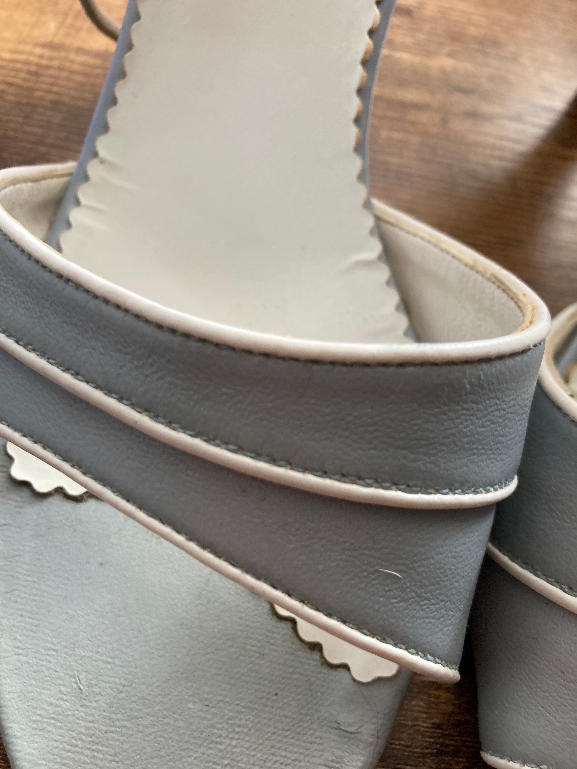 Retro St Michaels Peep Toe Sandals: Metallic Grey Silver Heels