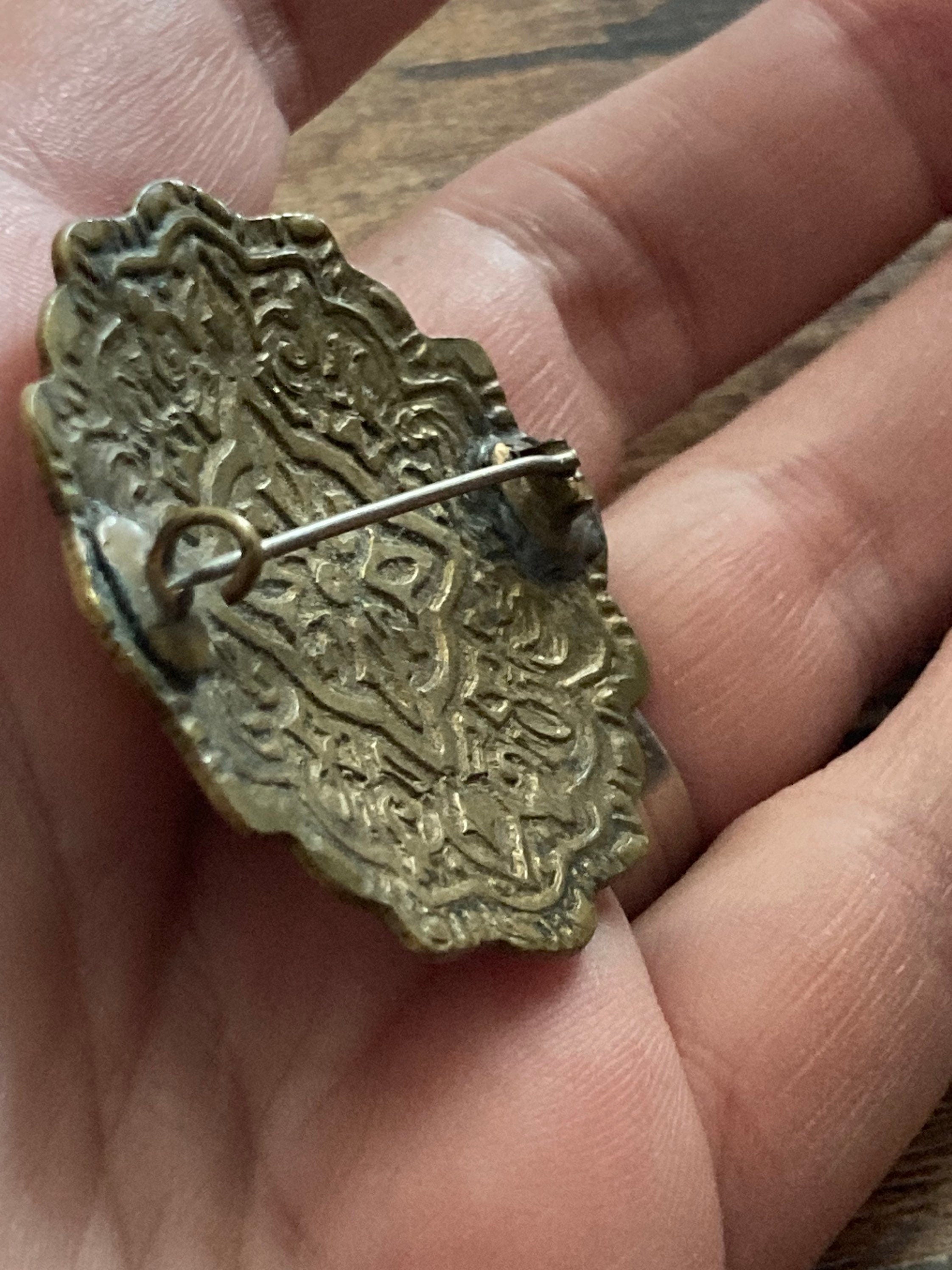 Art Deco large brass cloisonné enamel round domed brooch