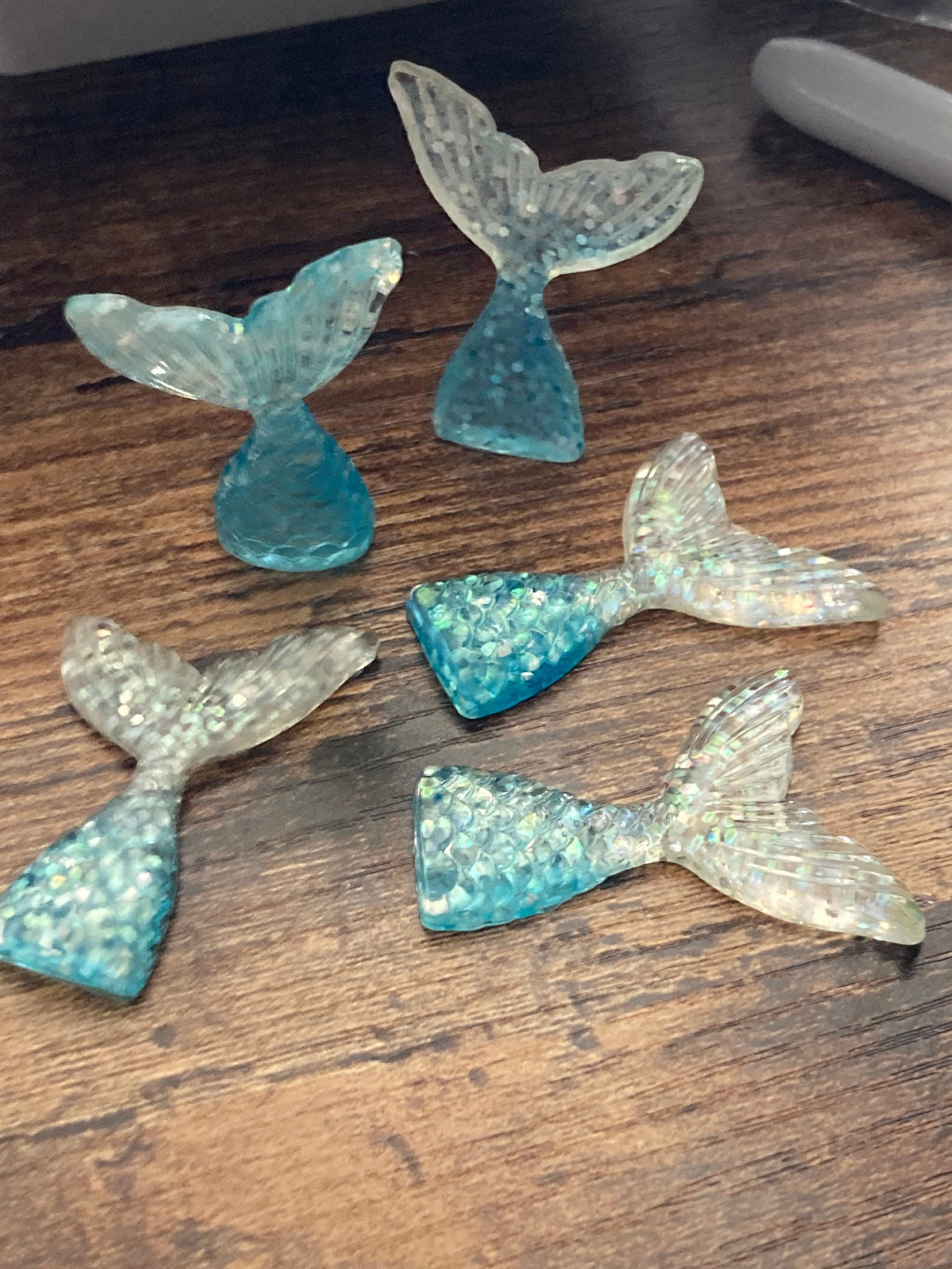 mini BLUE mermaid tail cake topper miniature plastic blue glitter scenery decoration fish