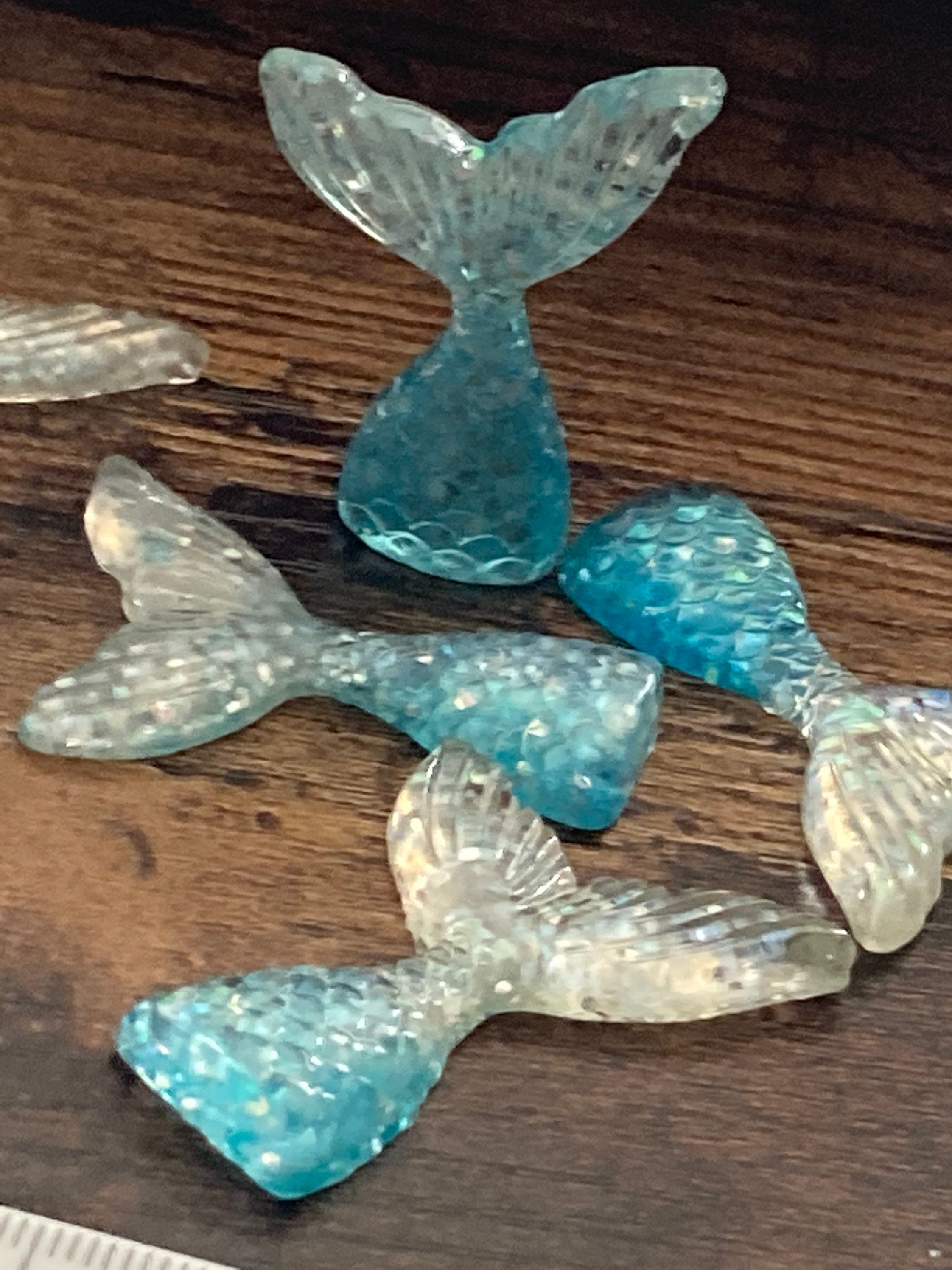 mini BLUE mermaid tail cake topper miniature plastic blue glitter scenery decoration fish