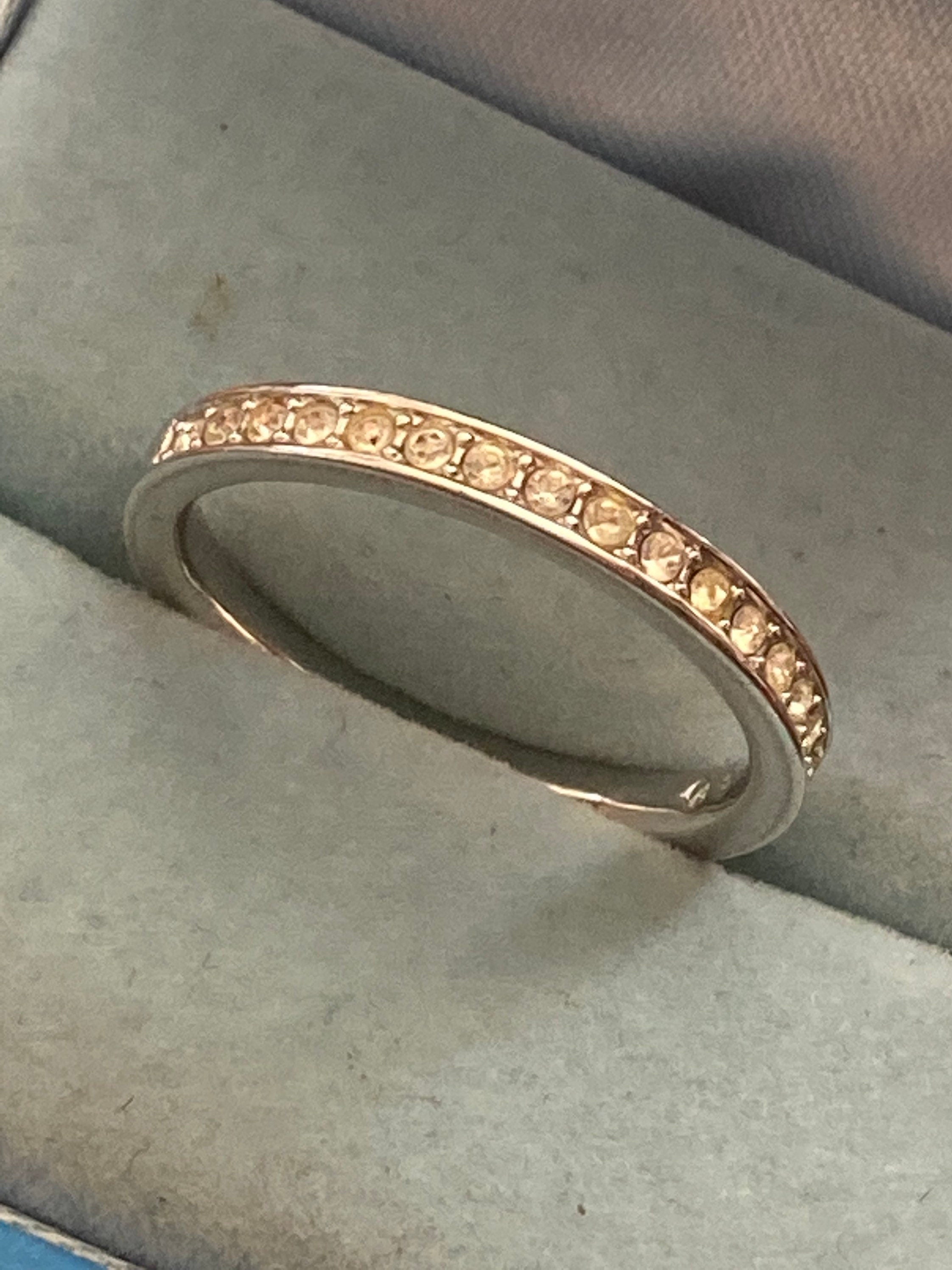 Size N Swarovski crystal silver stacking ring, Swan signed