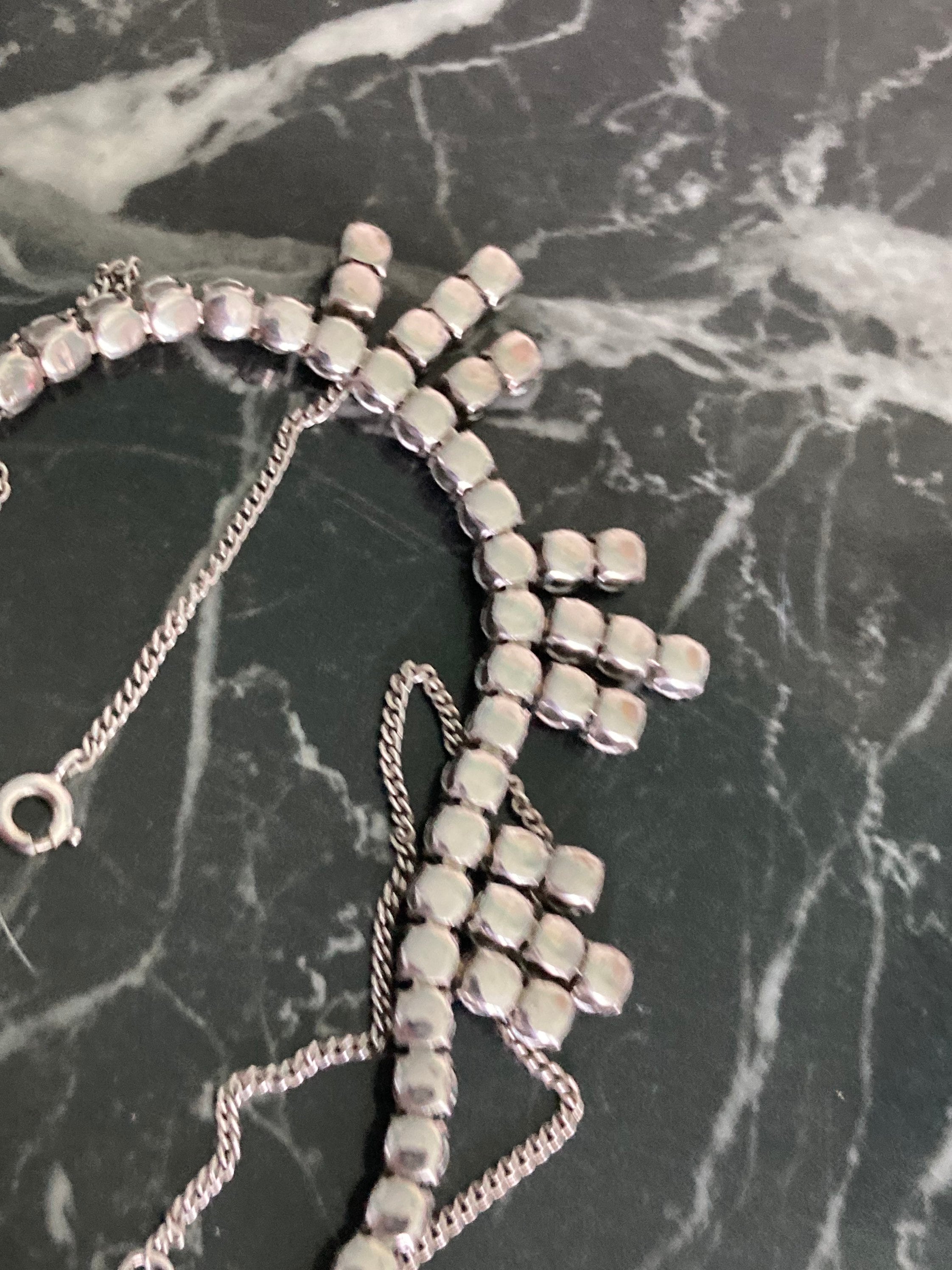 Vintage diamanté rhinestone silver cocktail necklace 39cm