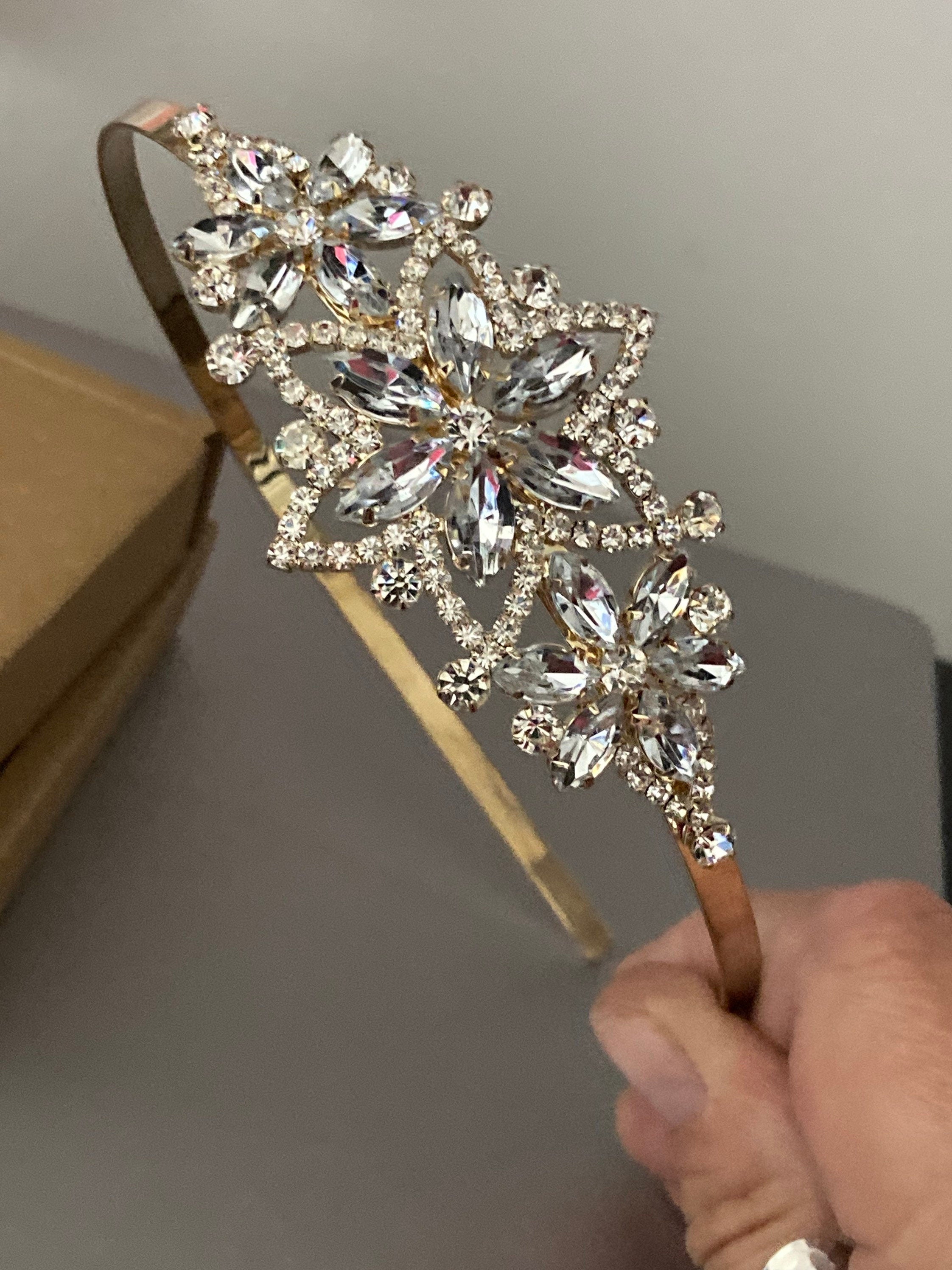 gold tone clear crystal rhinestone ladies girls tiara