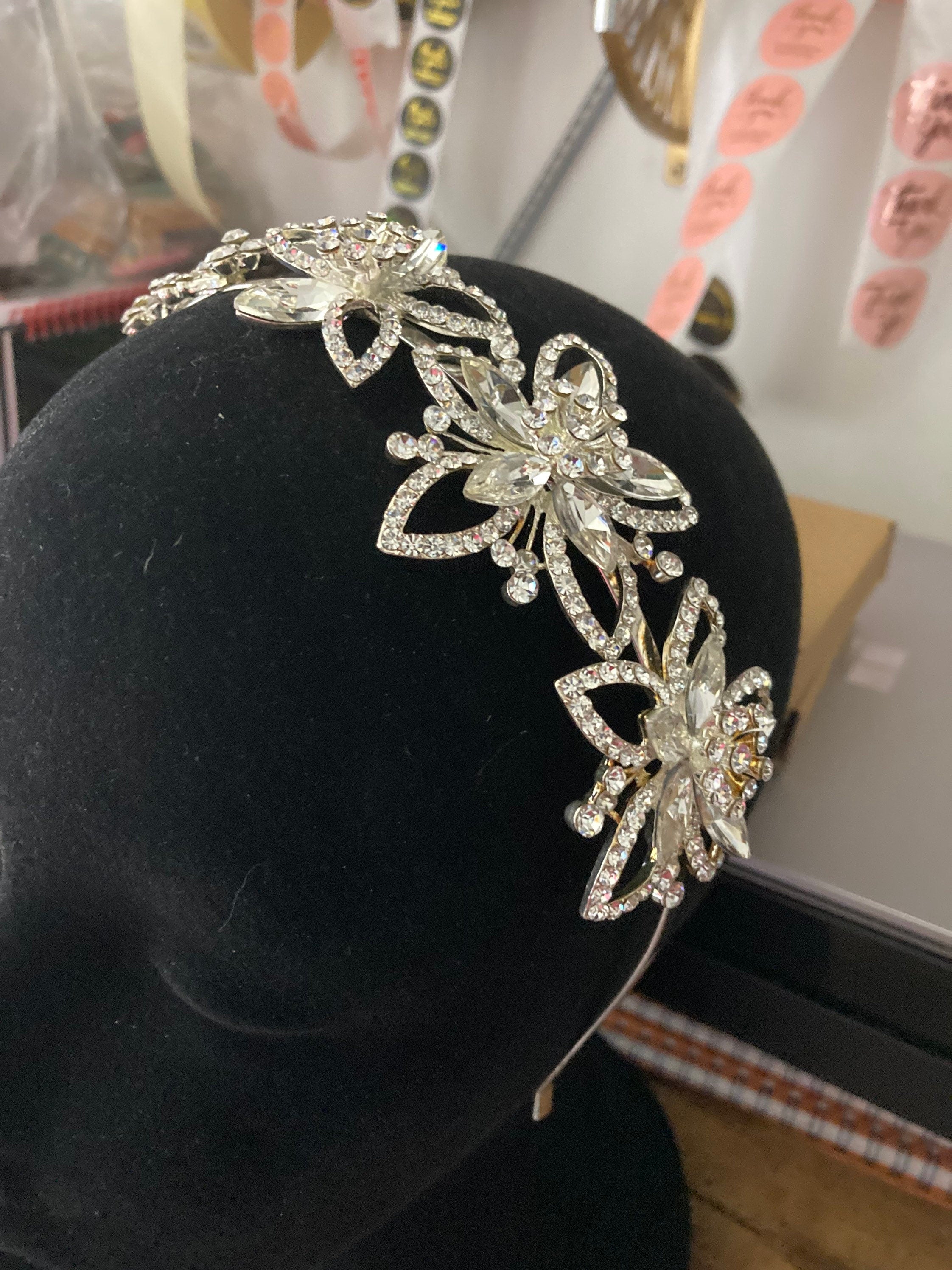 silver gilt gold tone clear crystal rhinestone ladies girls tiara