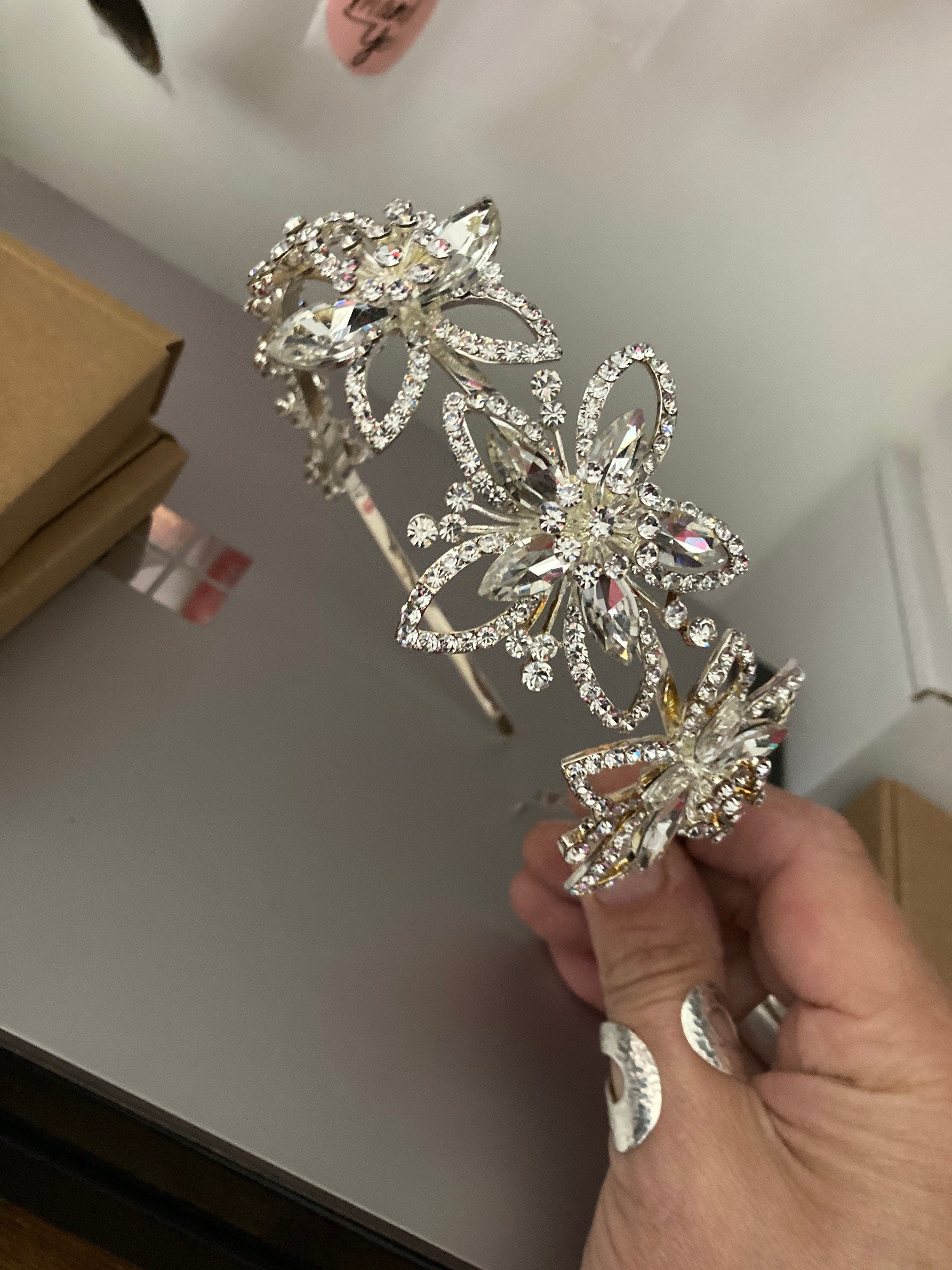 silver gilt gold tone clear crystal rhinestone ladies girls tiara