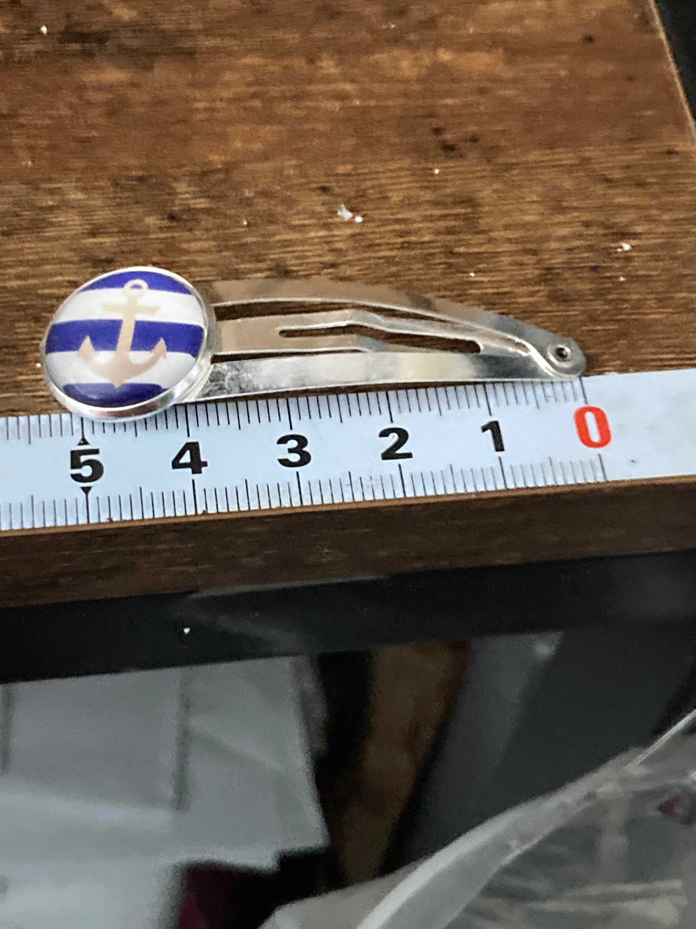 pair of Blue White Striped Anchor Nautical snap hair clips