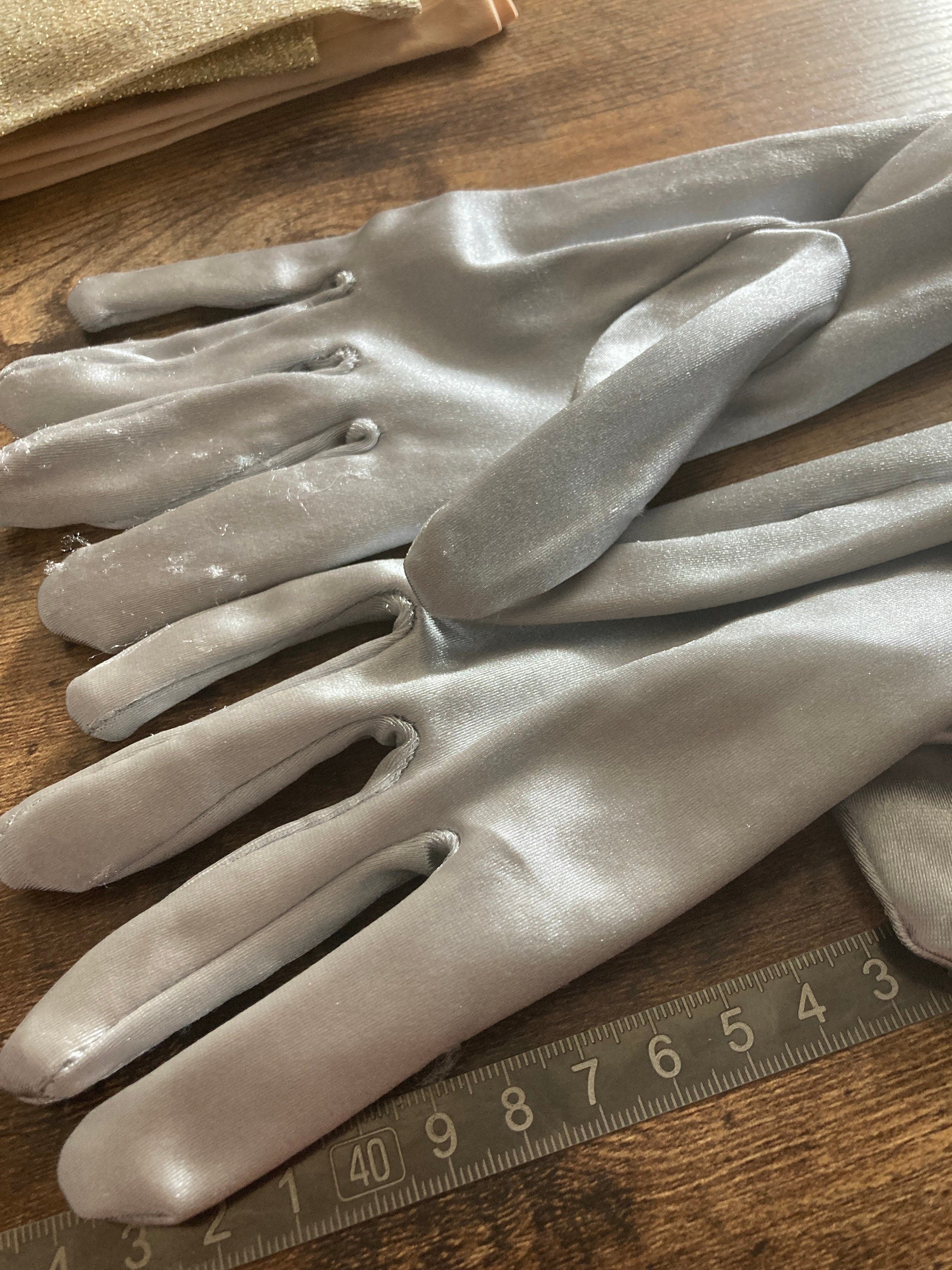 size large 7.5 to 8 1980s 1990s metallic silver ruched near elbow length cocktail formal evening gloves