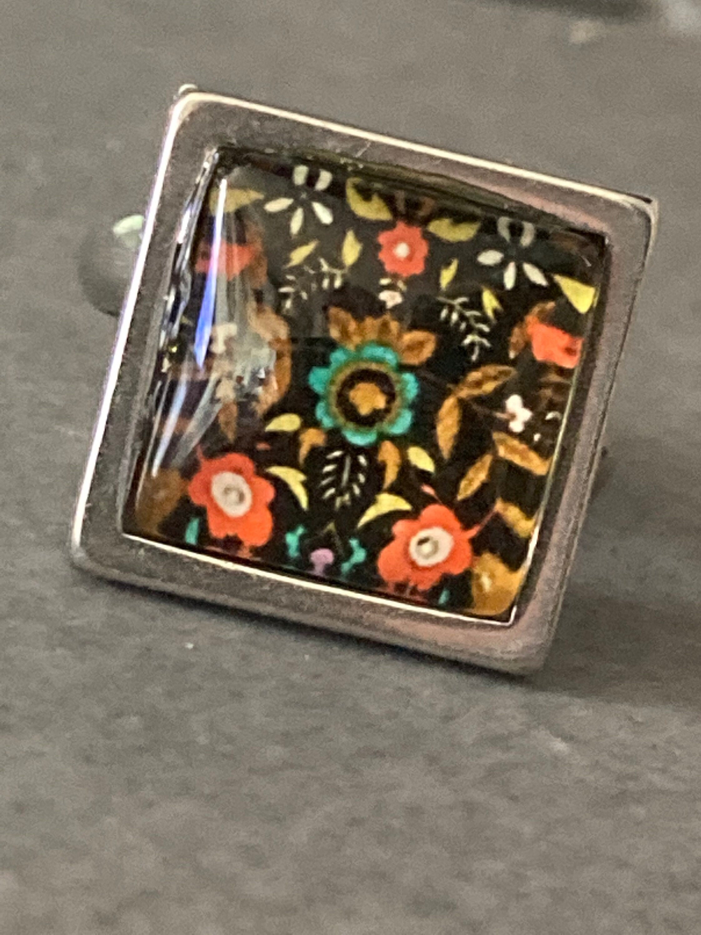 stainless steel square glass tile silver dress ring arts and crafts