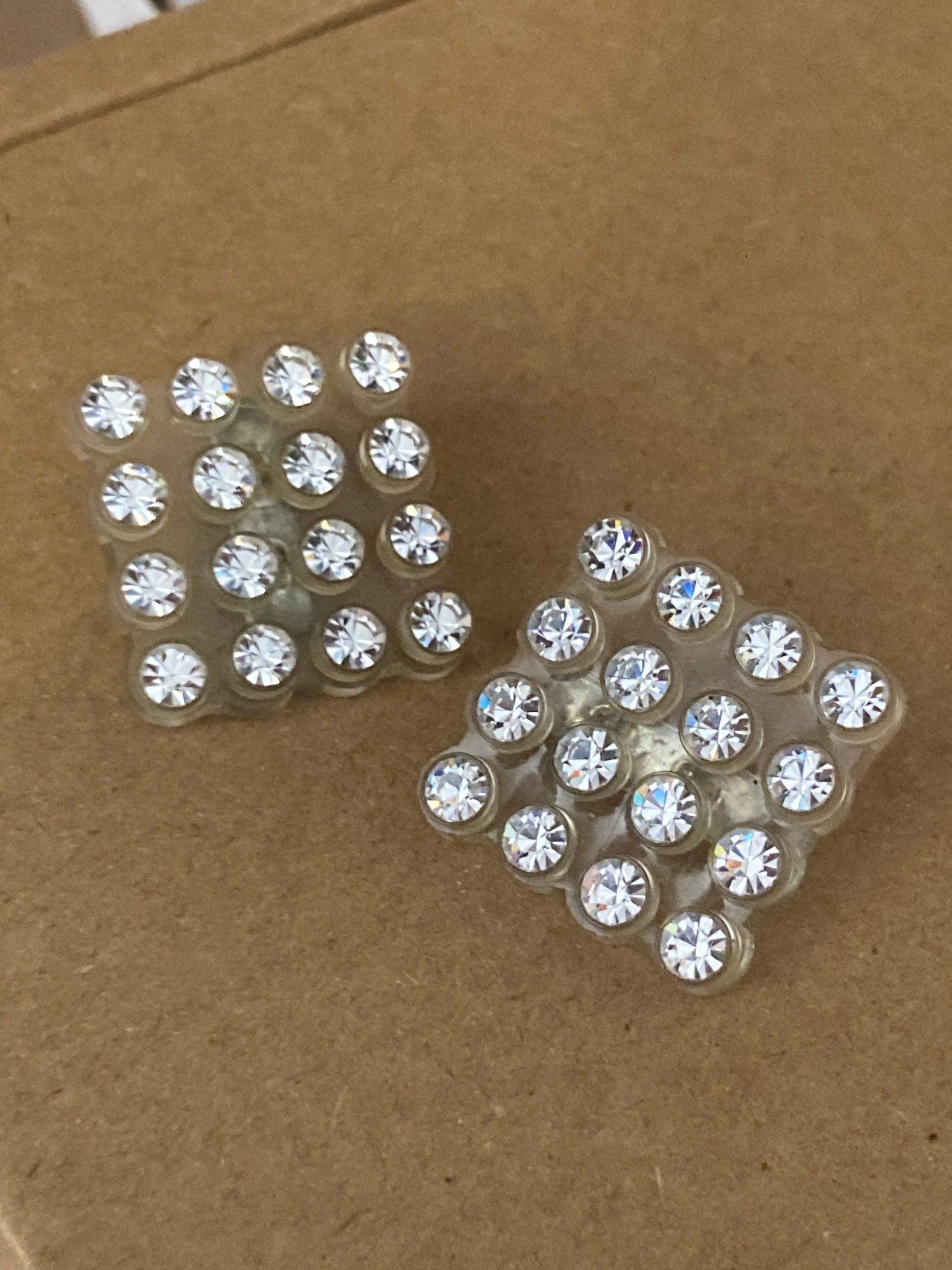 Celluloid square plastic shoe clips, vintage diamanté
