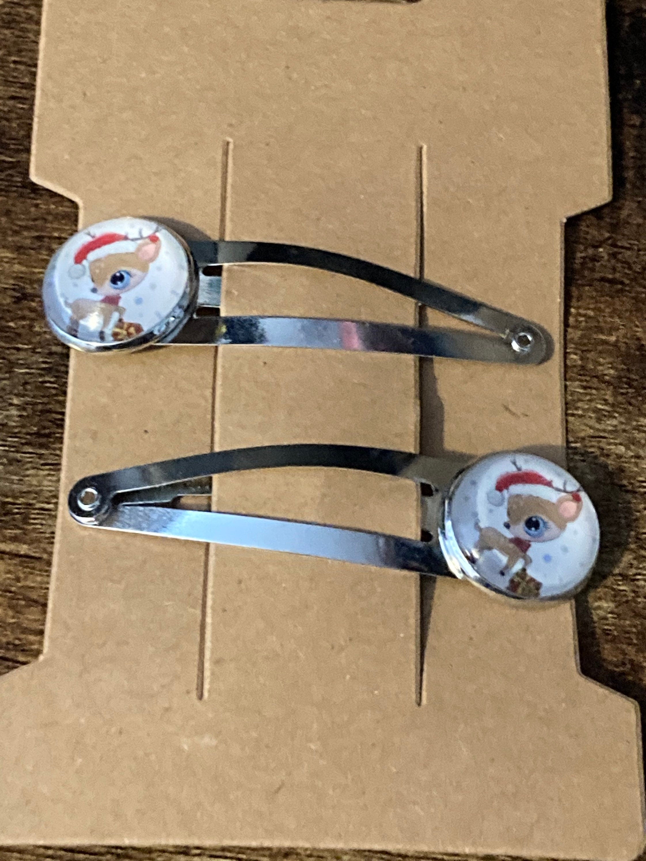 Pair of 2 silver Christmas reindeer hair slides