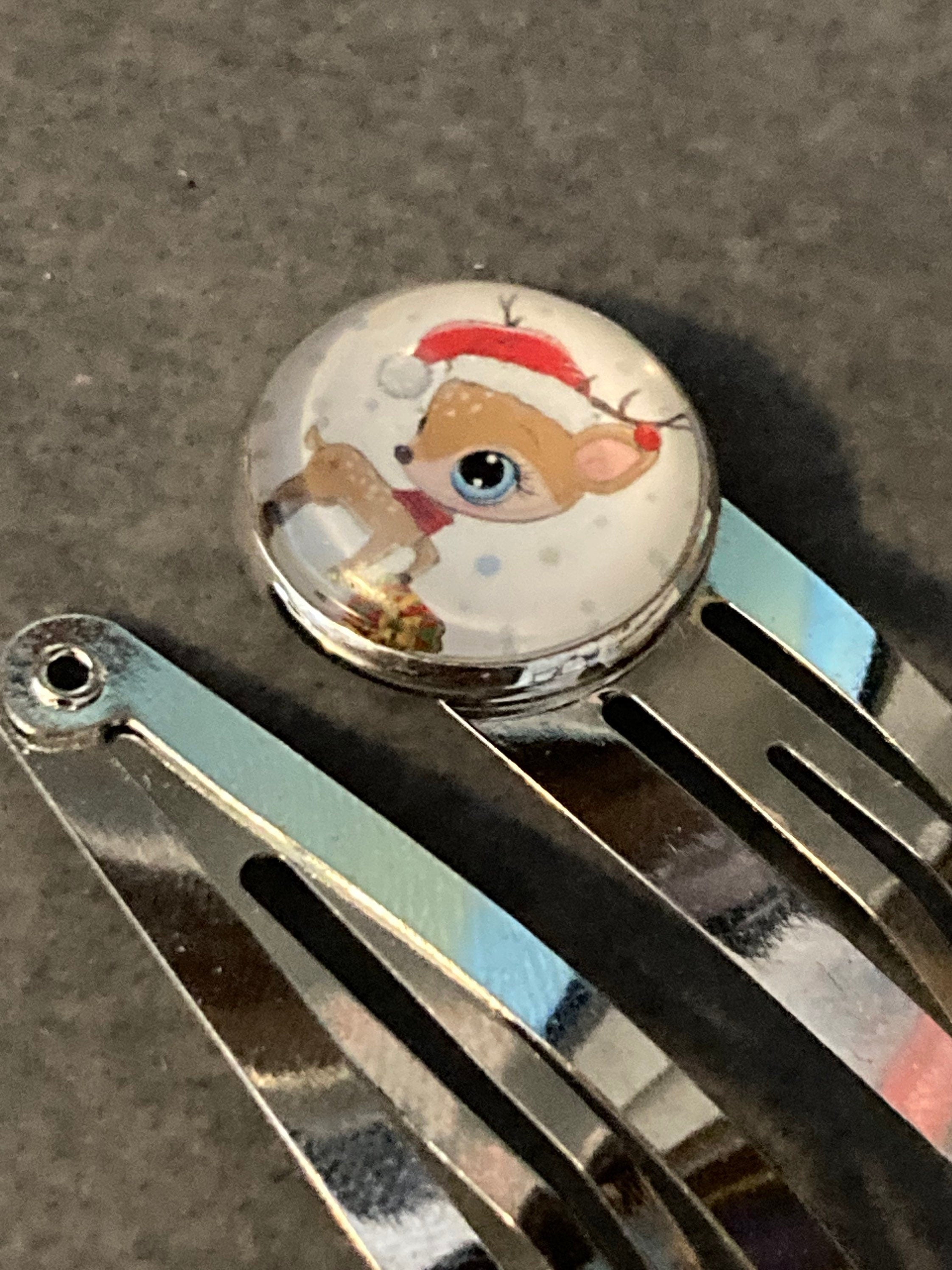 Pair of 2 silver Christmas reindeer hair slides