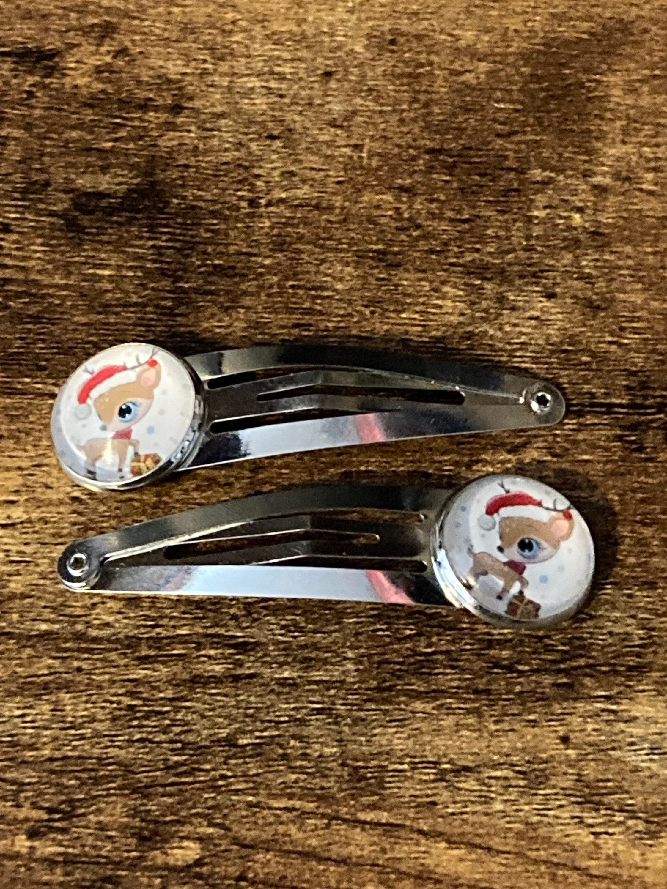 Pair of 2 silver Christmas reindeer hair slides