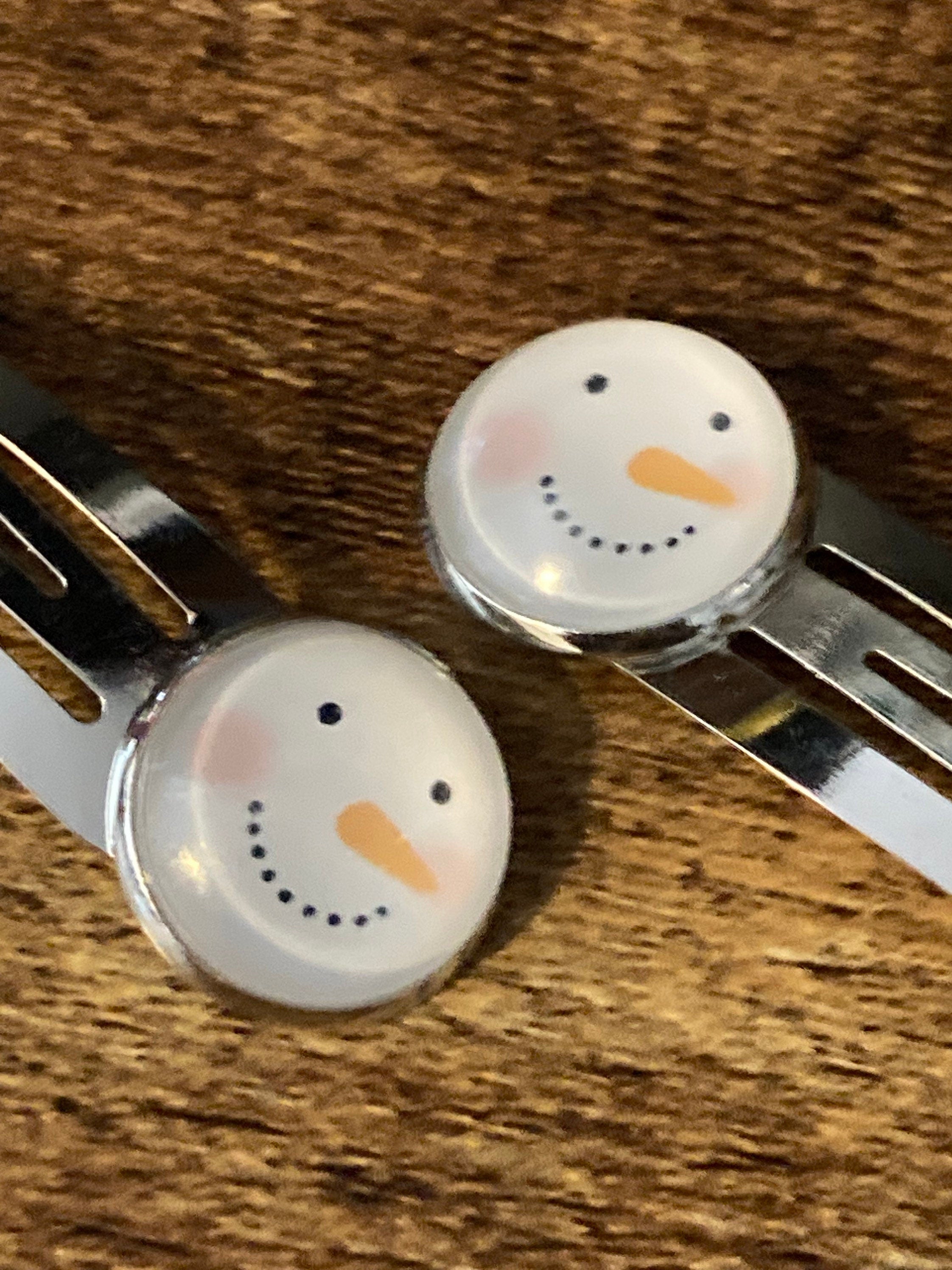 Pair of 2 Christmas snowman silver hair slides