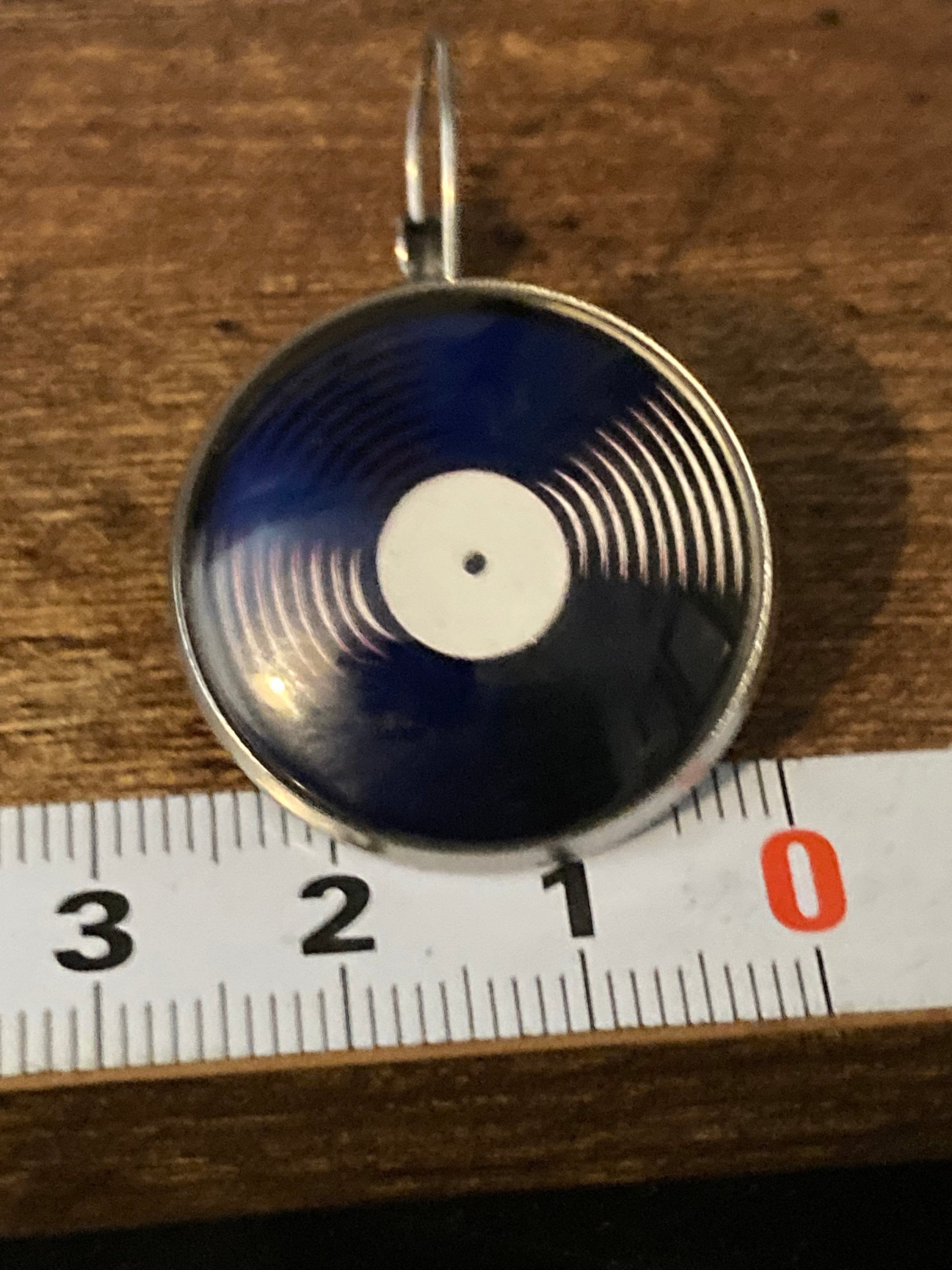 Large Vinyl record drop earrings 2.5cm Retro style Black white