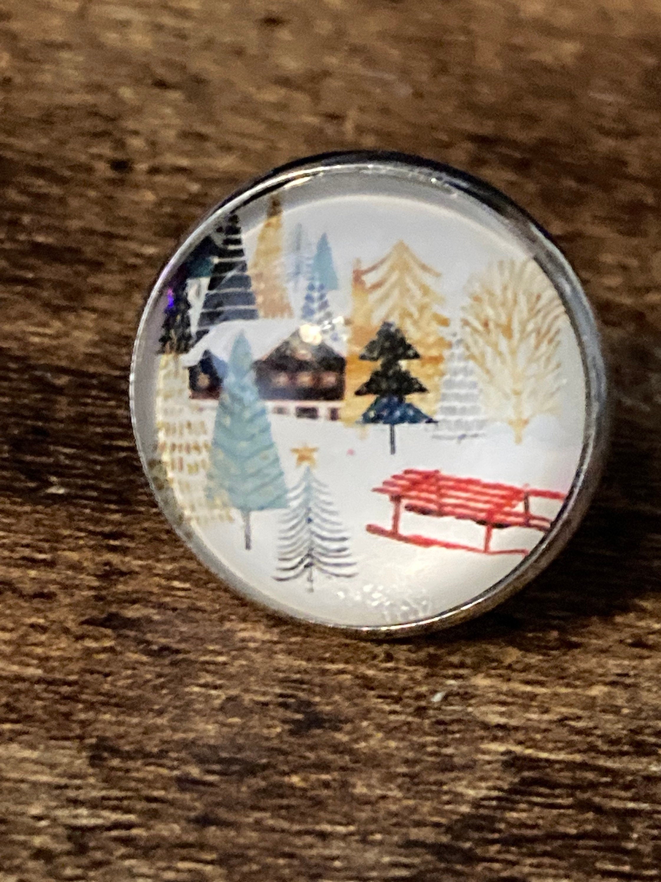 Scandinavian Nordic round glass cabochon adjustable dress ring