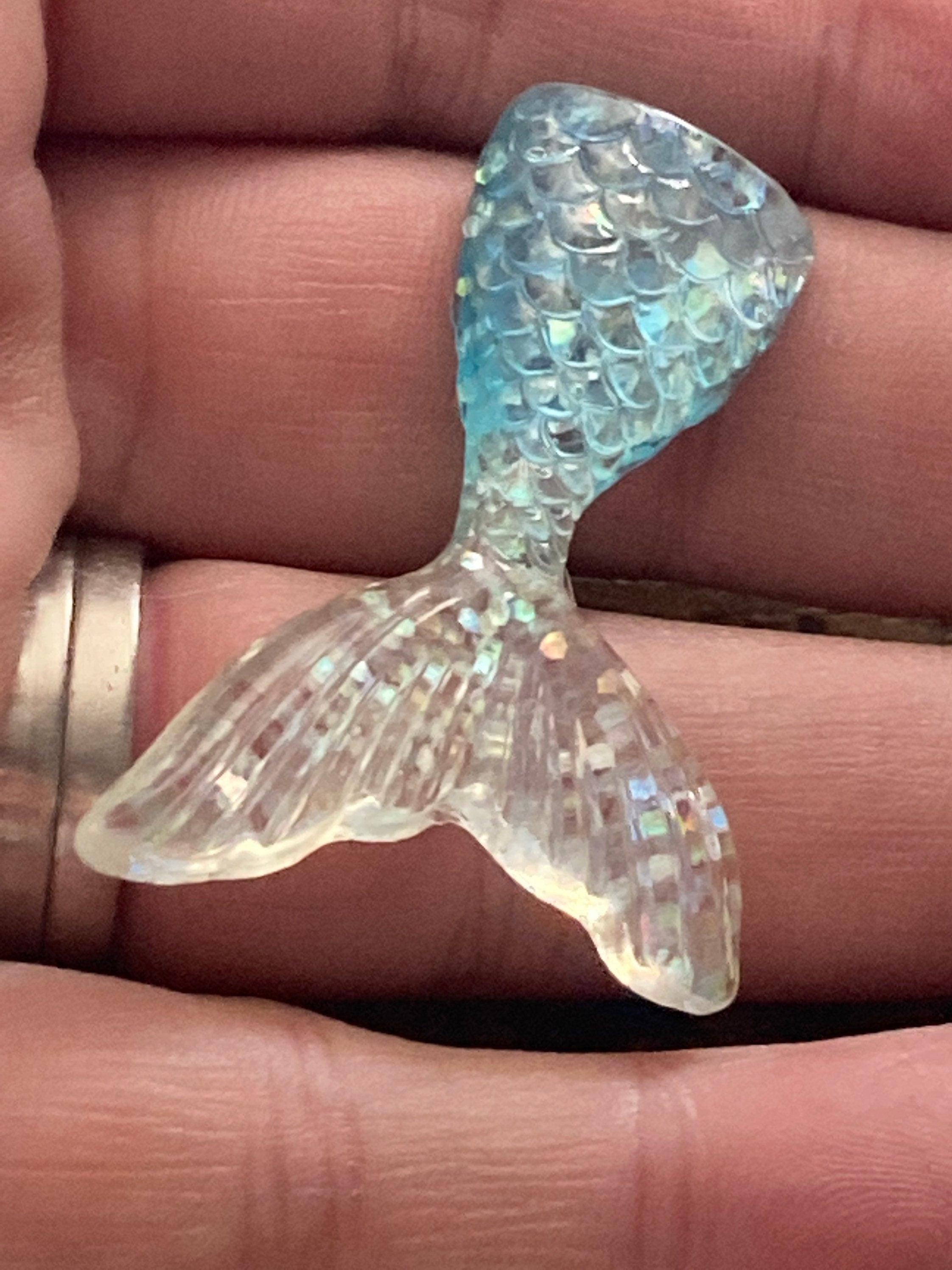 mini BLUE mermaid tail cake topper miniature plastic blue glitter scenery decoration fish