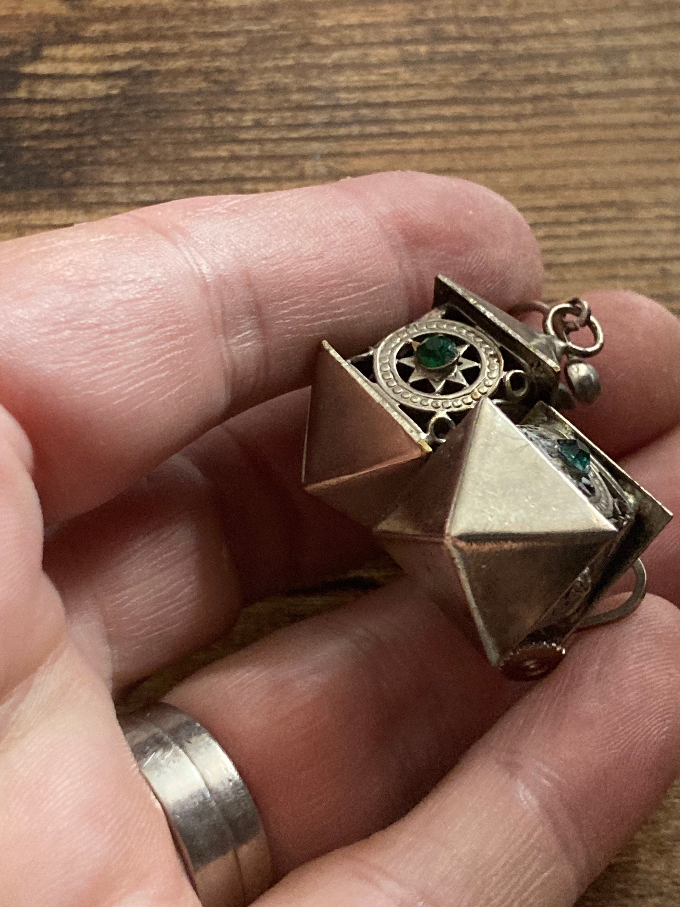 Vintage chrome Chinese lantern clip on drop earrings silver tone