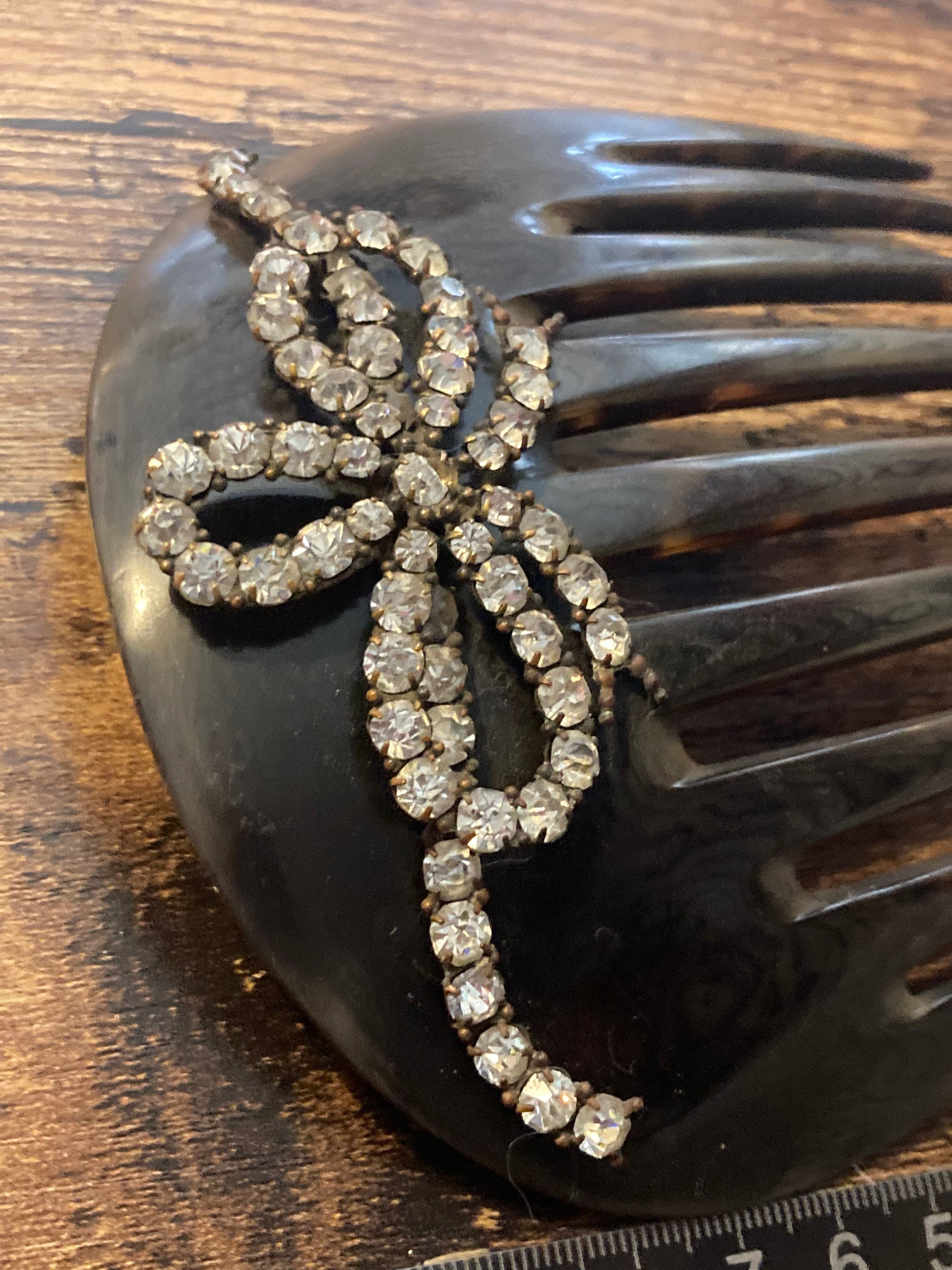 Antique rhinestone Faux Tortoiseshell Brown Celluloid Chignon Bun Pin Hair Slides comb