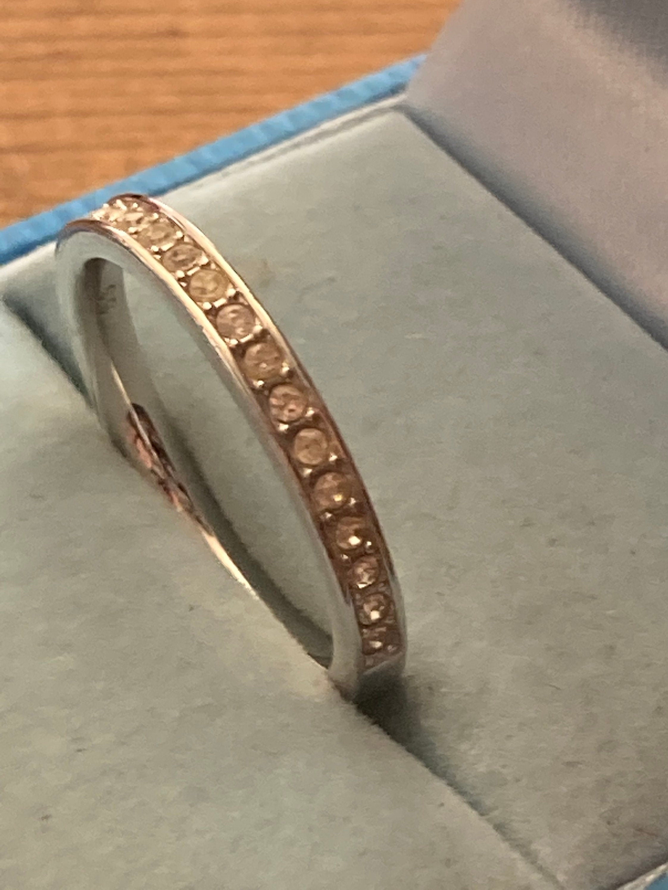 Size N Swarovski crystal silver stacking ring, Swan signed