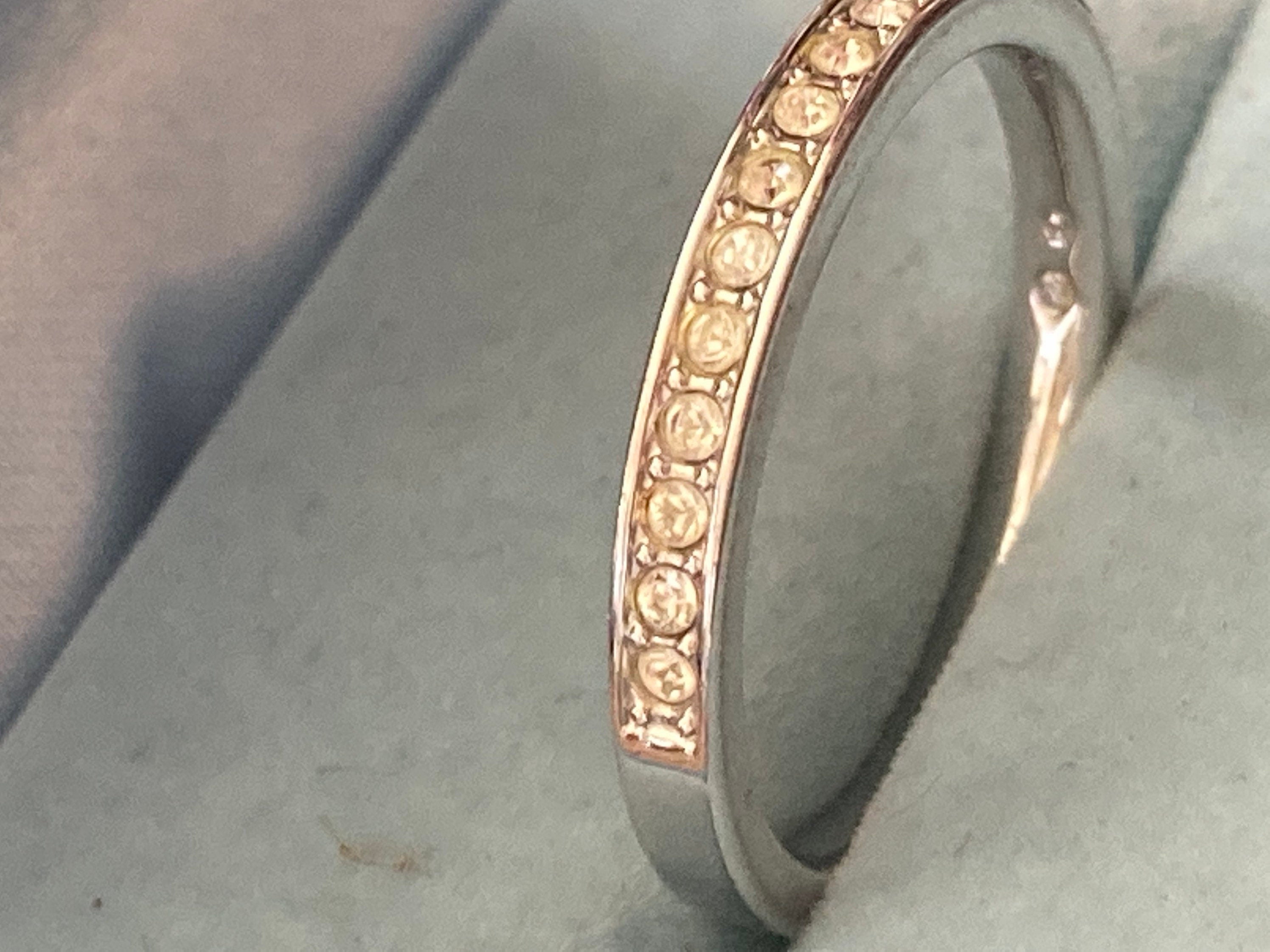 Size N Swarovski crystal silver stacking ring, Swan signed