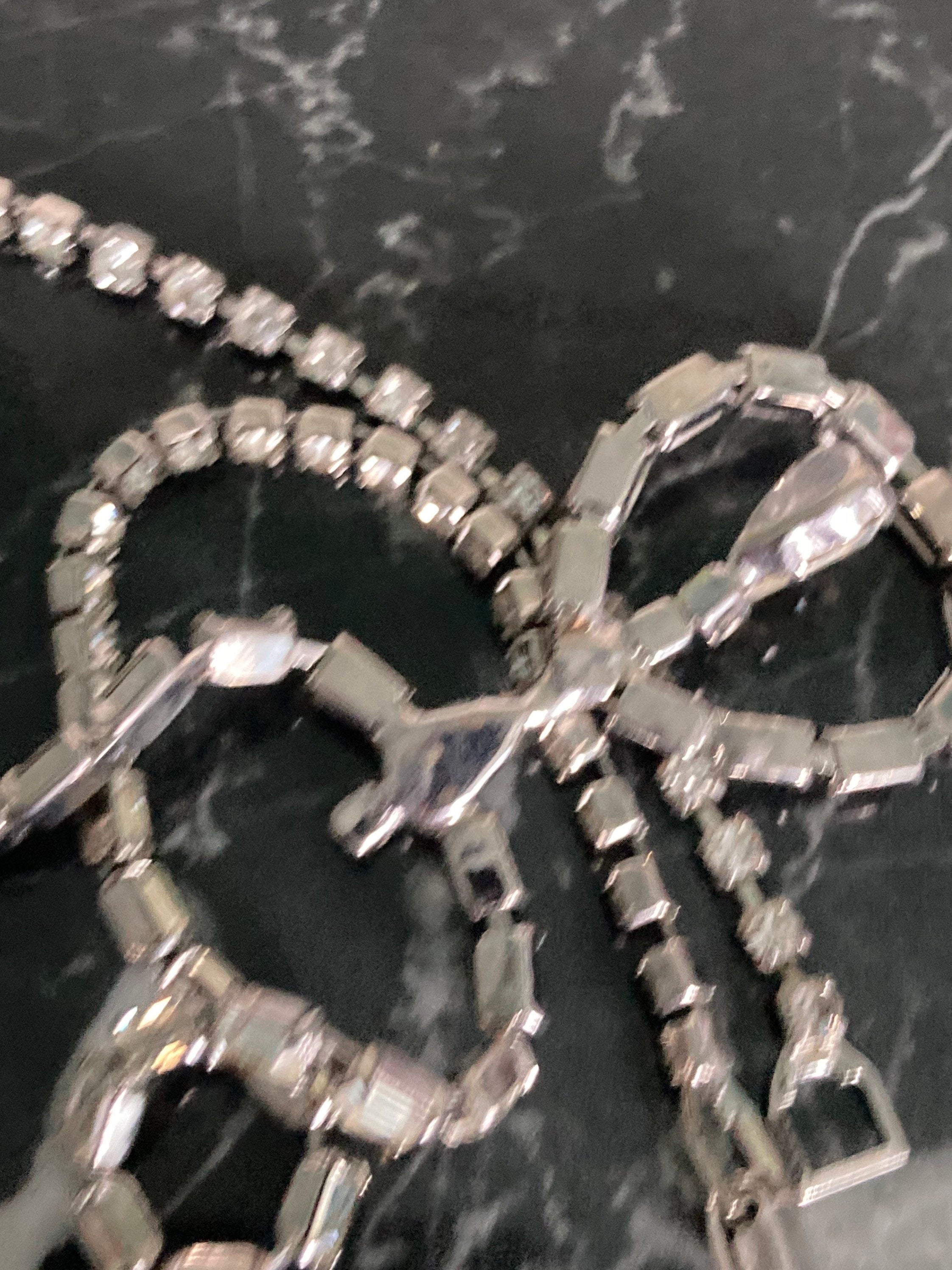 Vintage diamanté rhinestone crystal silver tone necklace