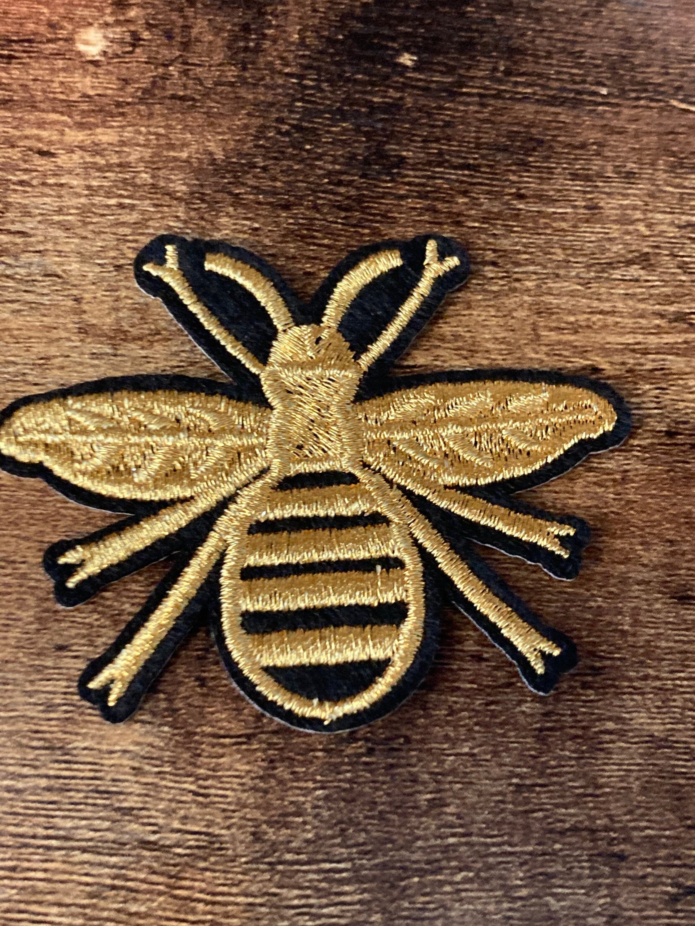 Small Iron On bumble BEE Patch, Black and Gold appliqué craft