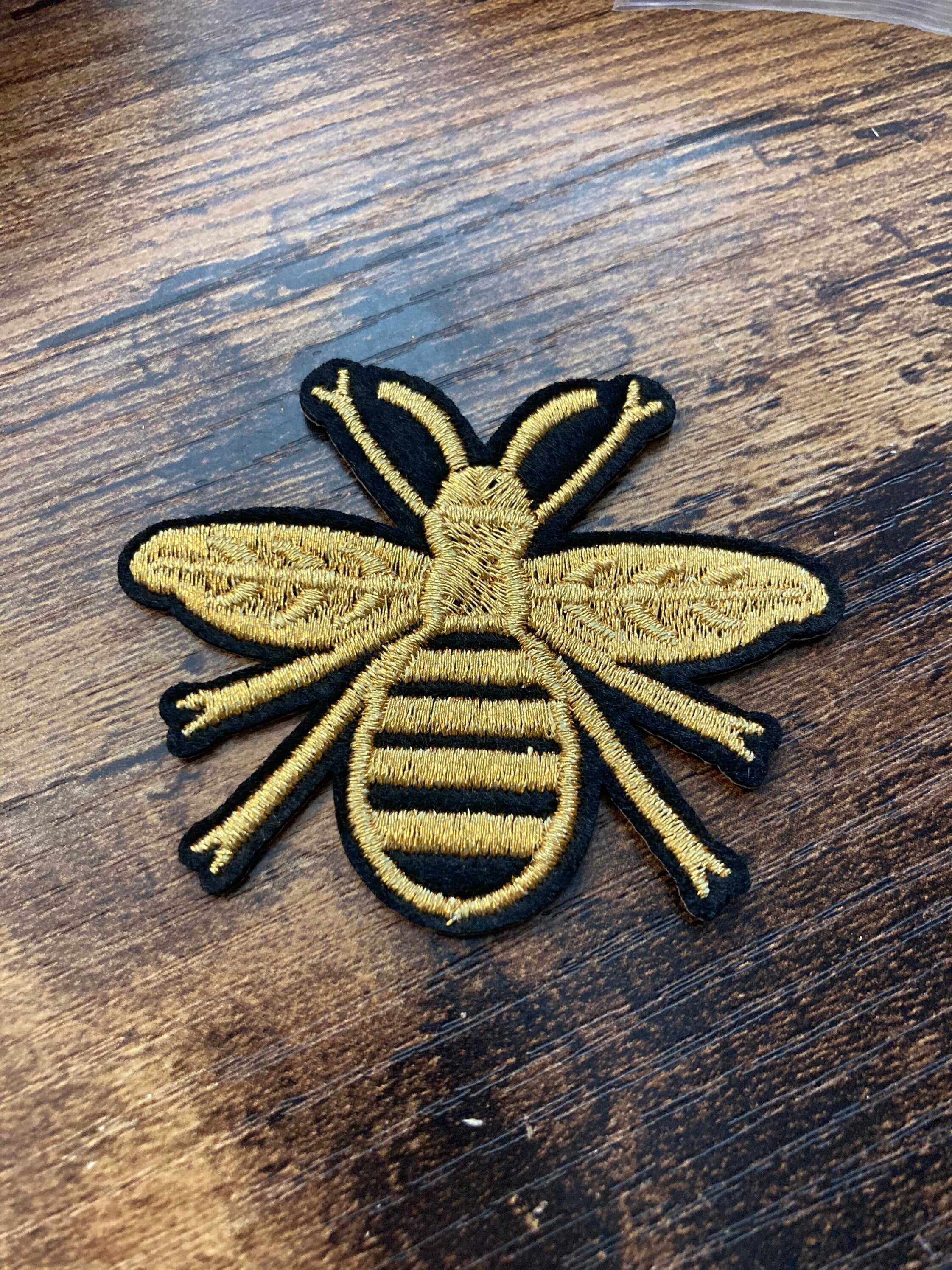 Small Iron On bumble BEE Patch, Black and Gold appliqué craft