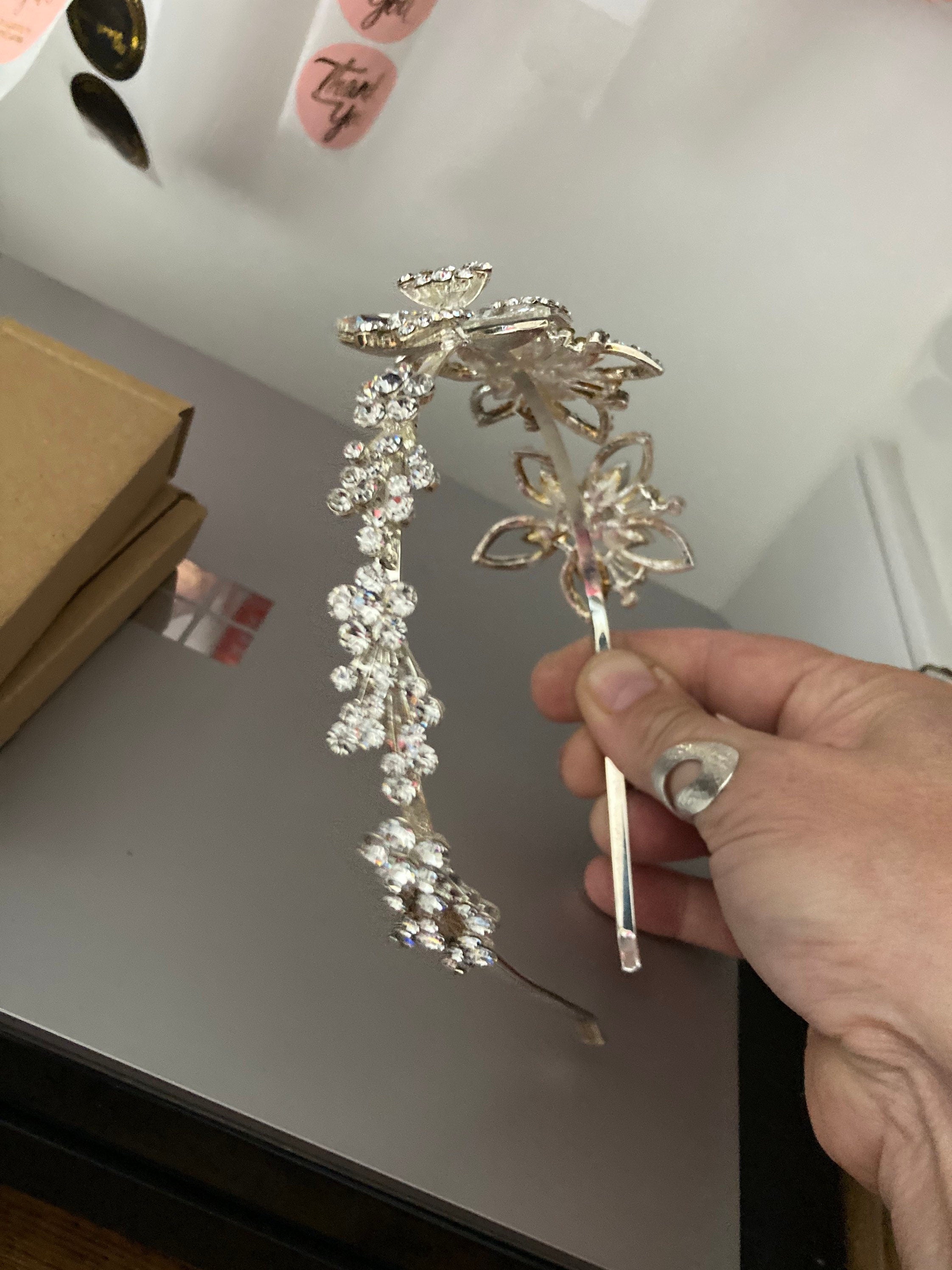 silver gilt gold tone clear crystal rhinestone ladies girls tiara