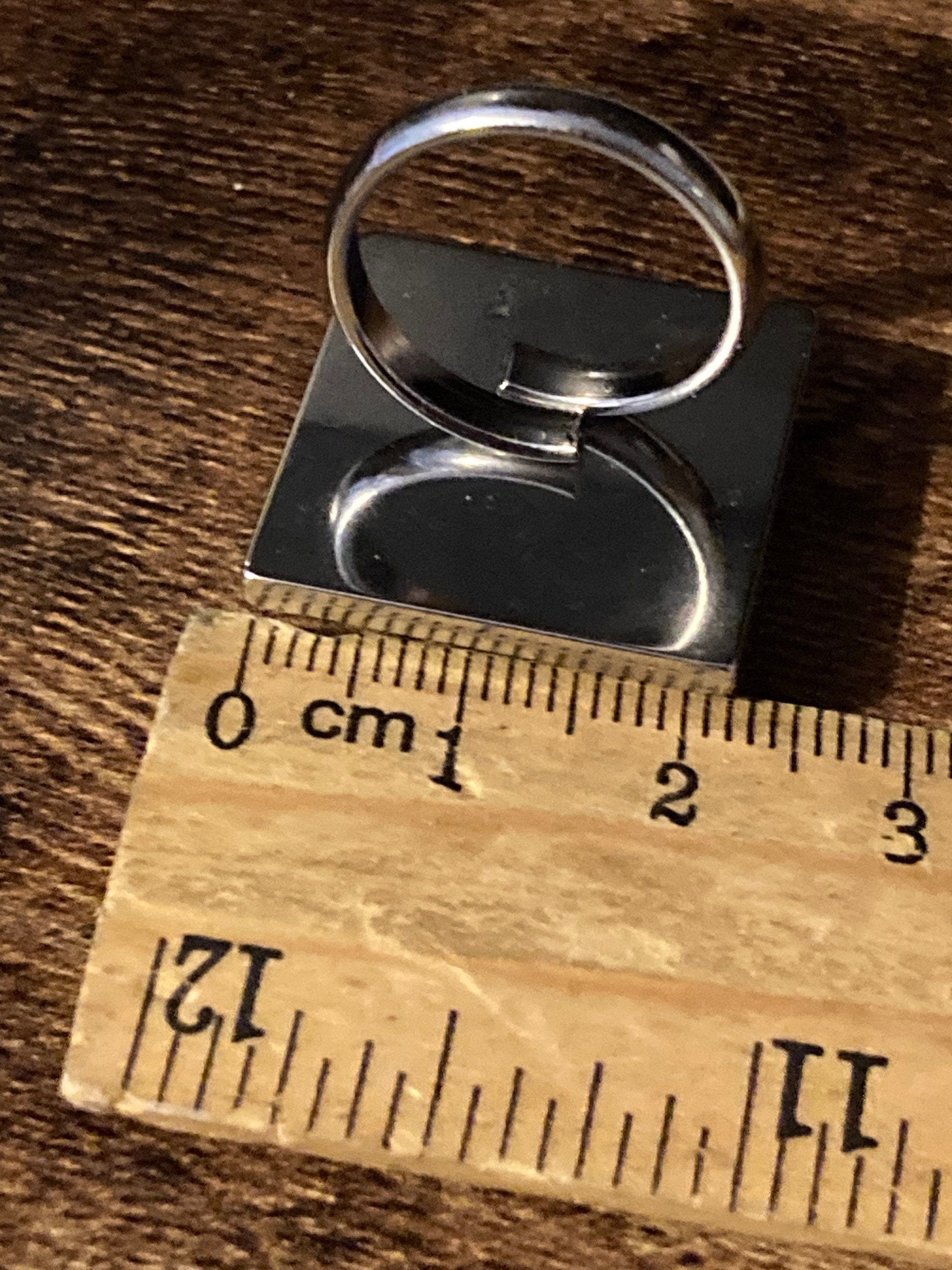 Victorian Tile Ring: Oversized Silver Tone Art Nouveau Adjustable Ring