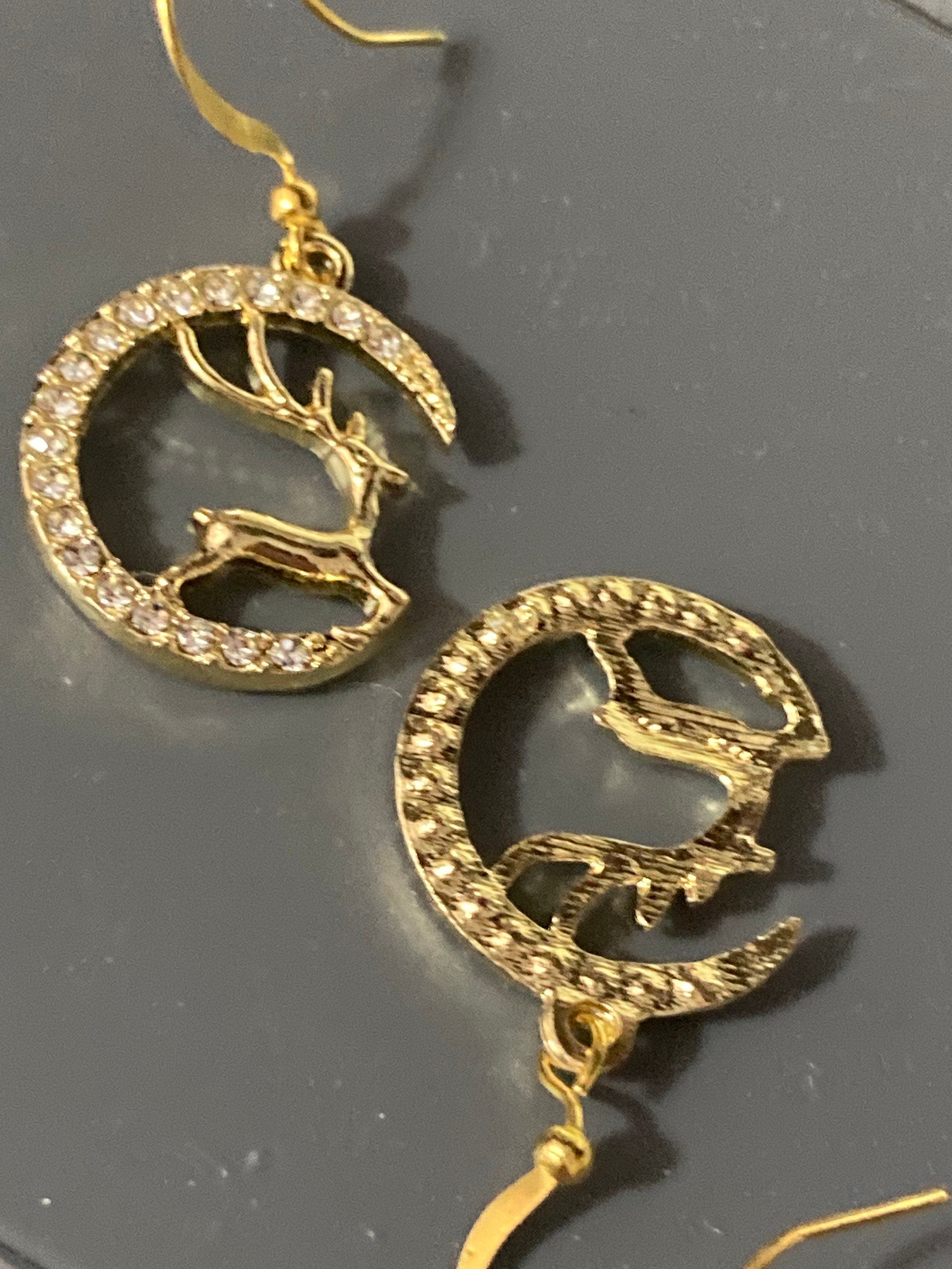 Christmas flying reindeer clear diamanté bling drop earrings l