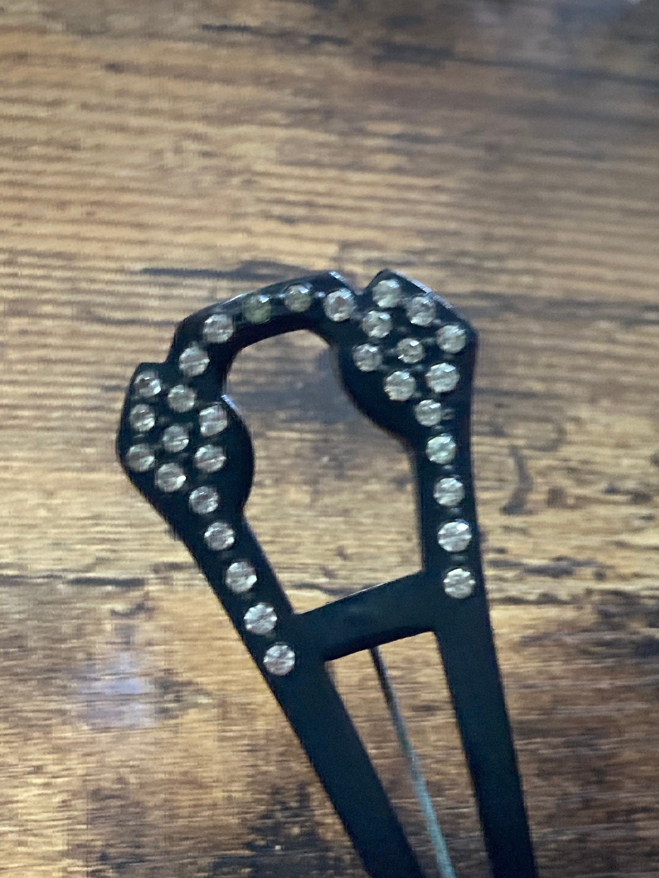 Art Deco Rhinestone Bakelite Hat Pin: 1930s Hair Accessory