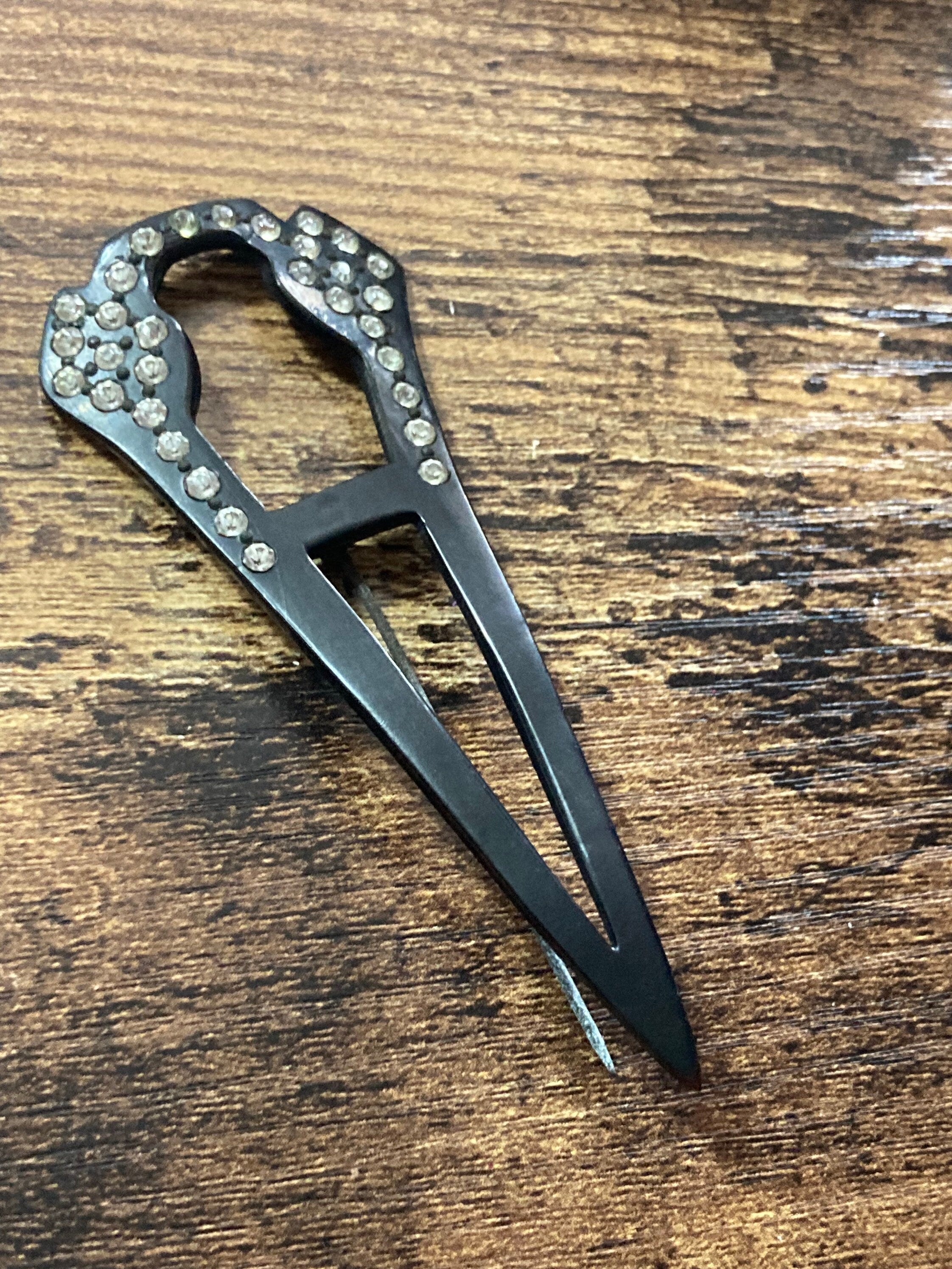 Art Deco Rhinestone Bakelite Hat Pin: 1930s Hair Accessory