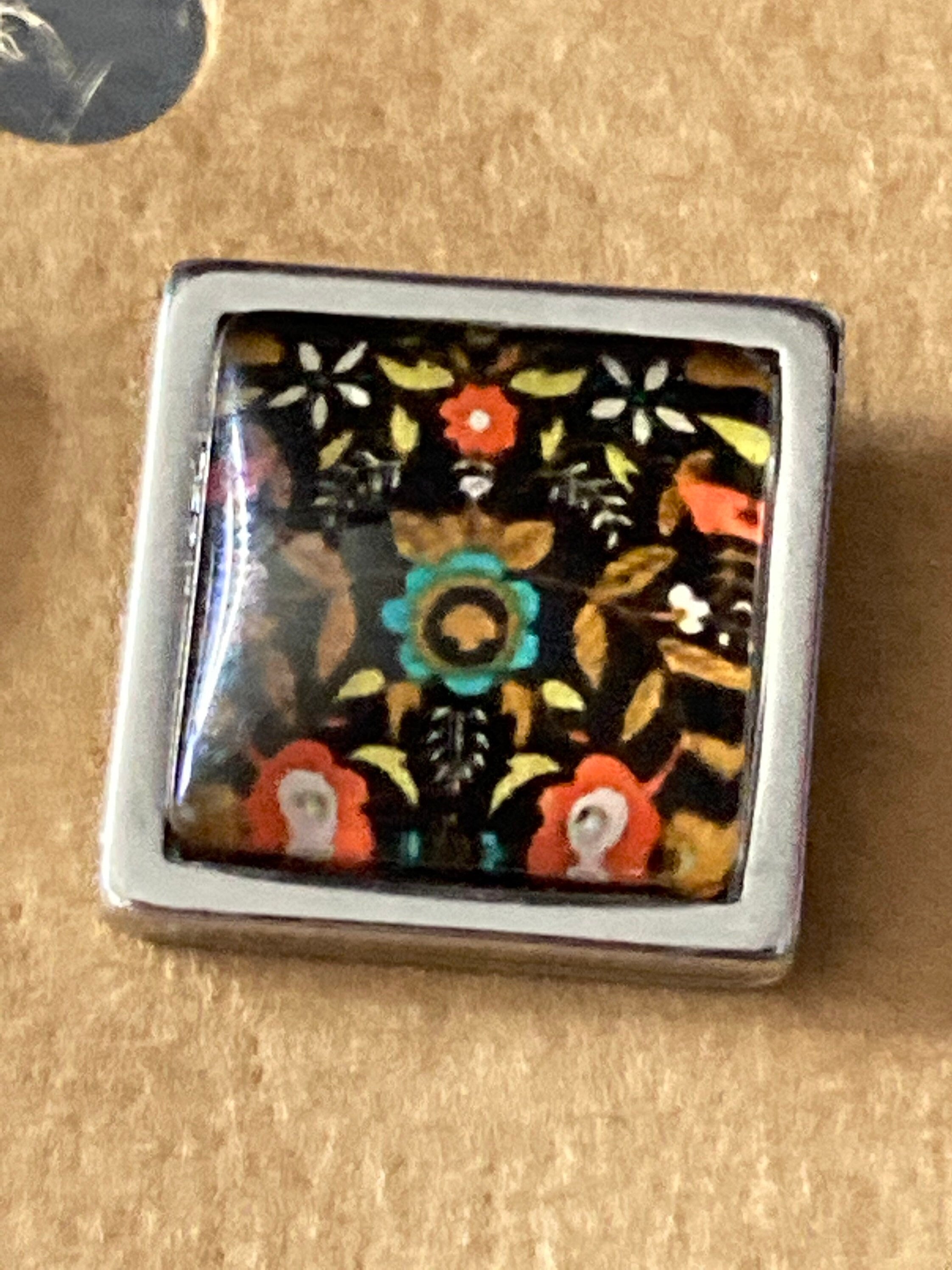 stainless steel square glass tile silver stud earrings arts and crafts style