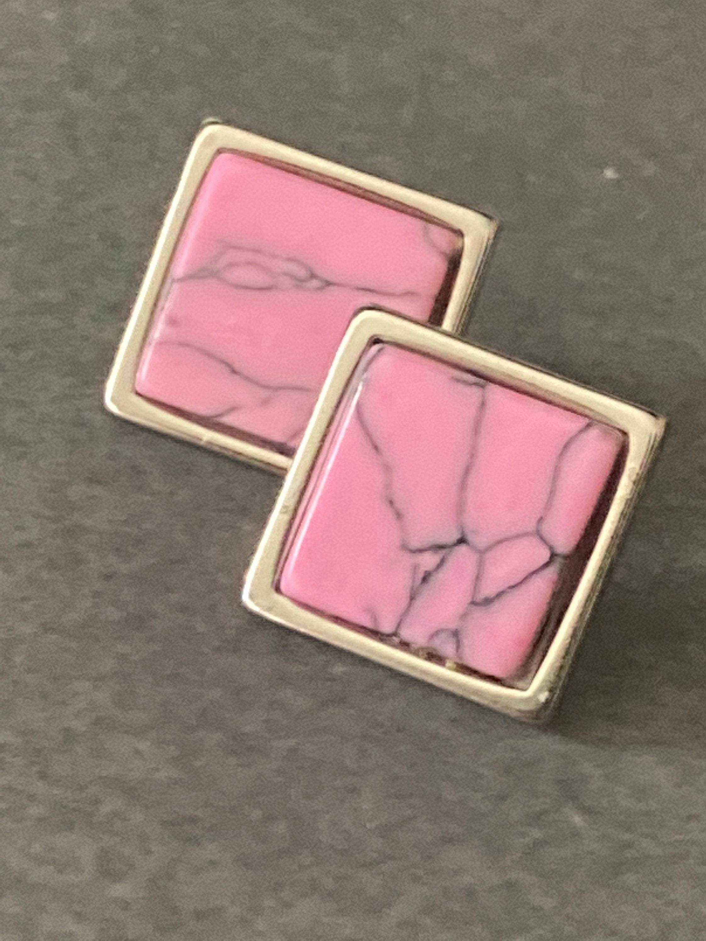 pink marble gemstone earrings stainless steel 1.5cm square natural stone tiles