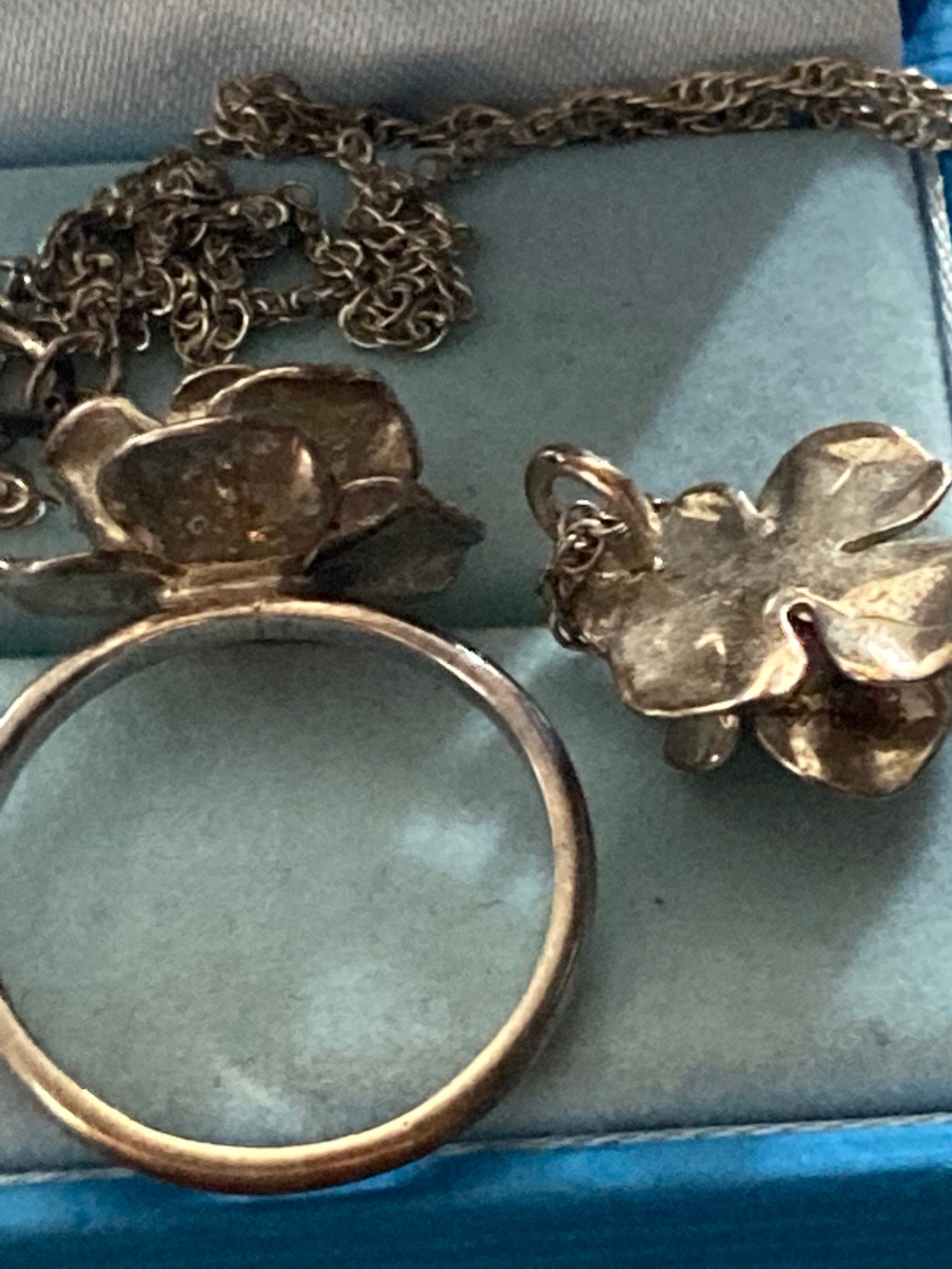 Sterling Silver Rose Ring and Pendant Set - 44cm Chain