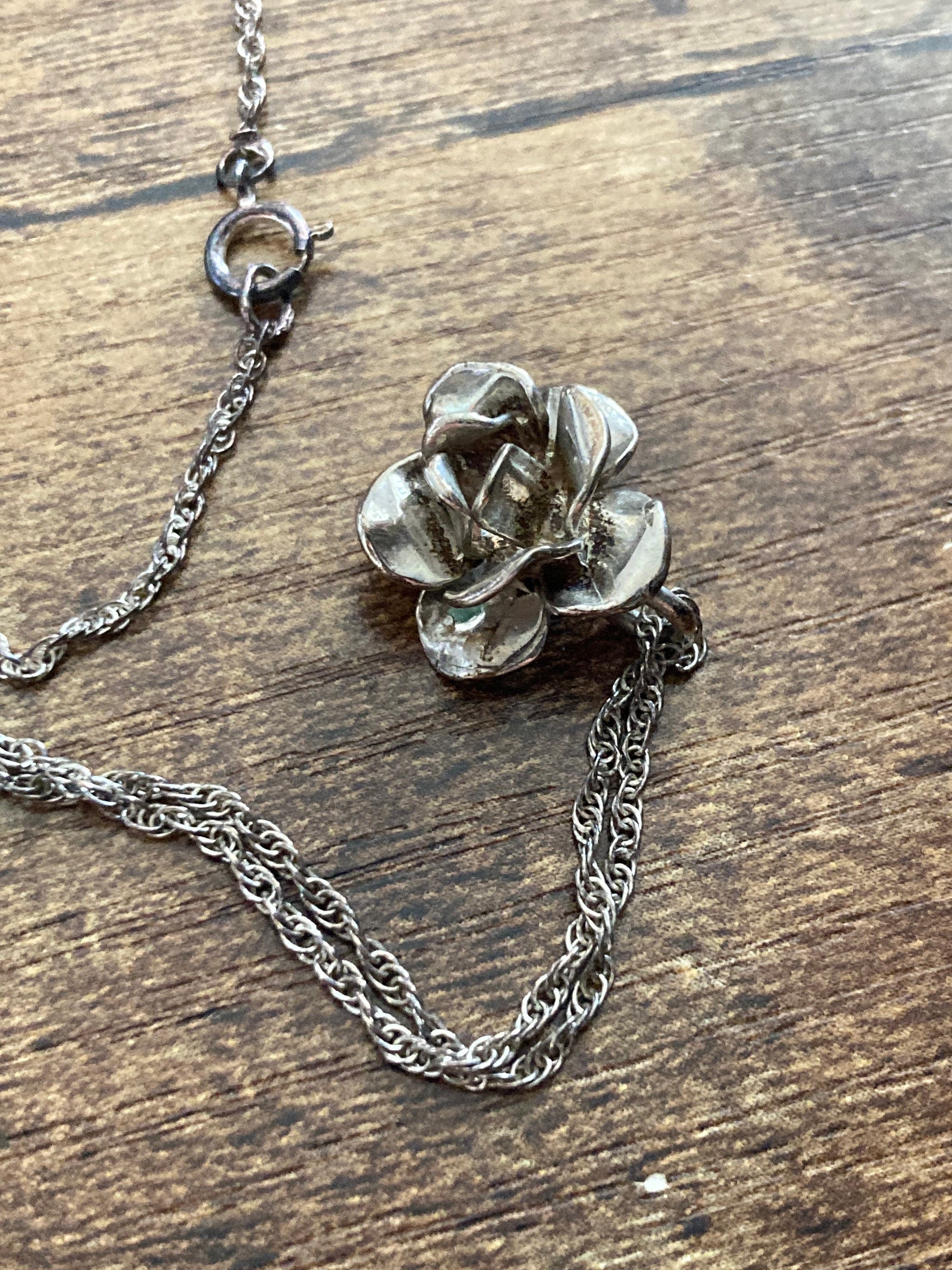 Sterling Silver Rose Ring and Pendant Set - 44cm Chain