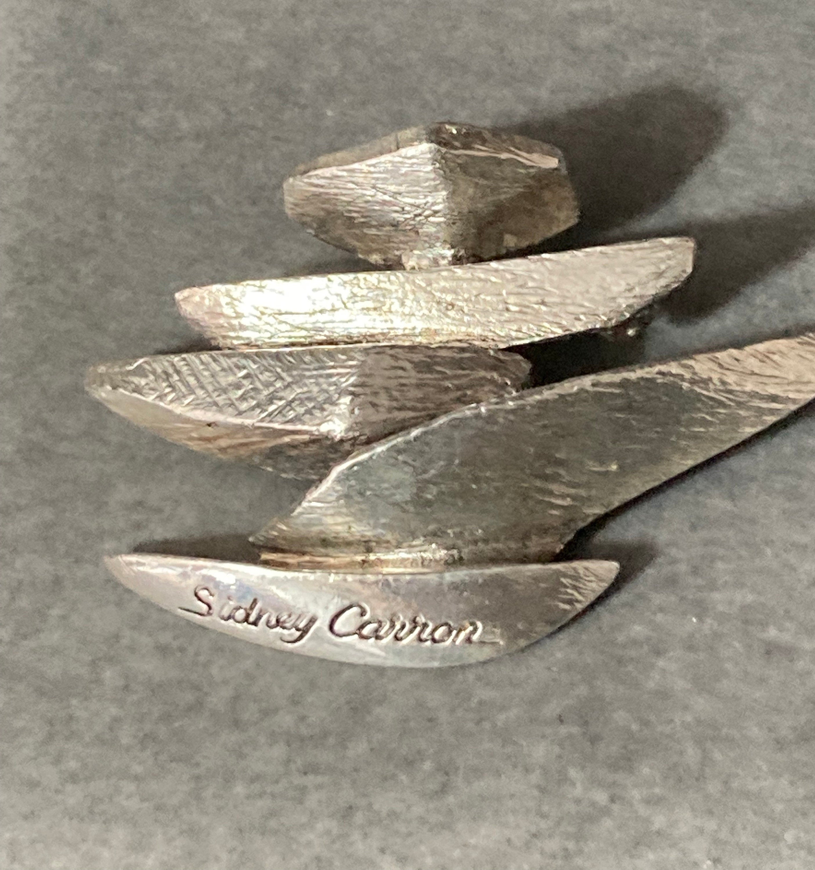Signed SIDNEY CARRON Paris abstract pendant French designer silver tone modernist pendant