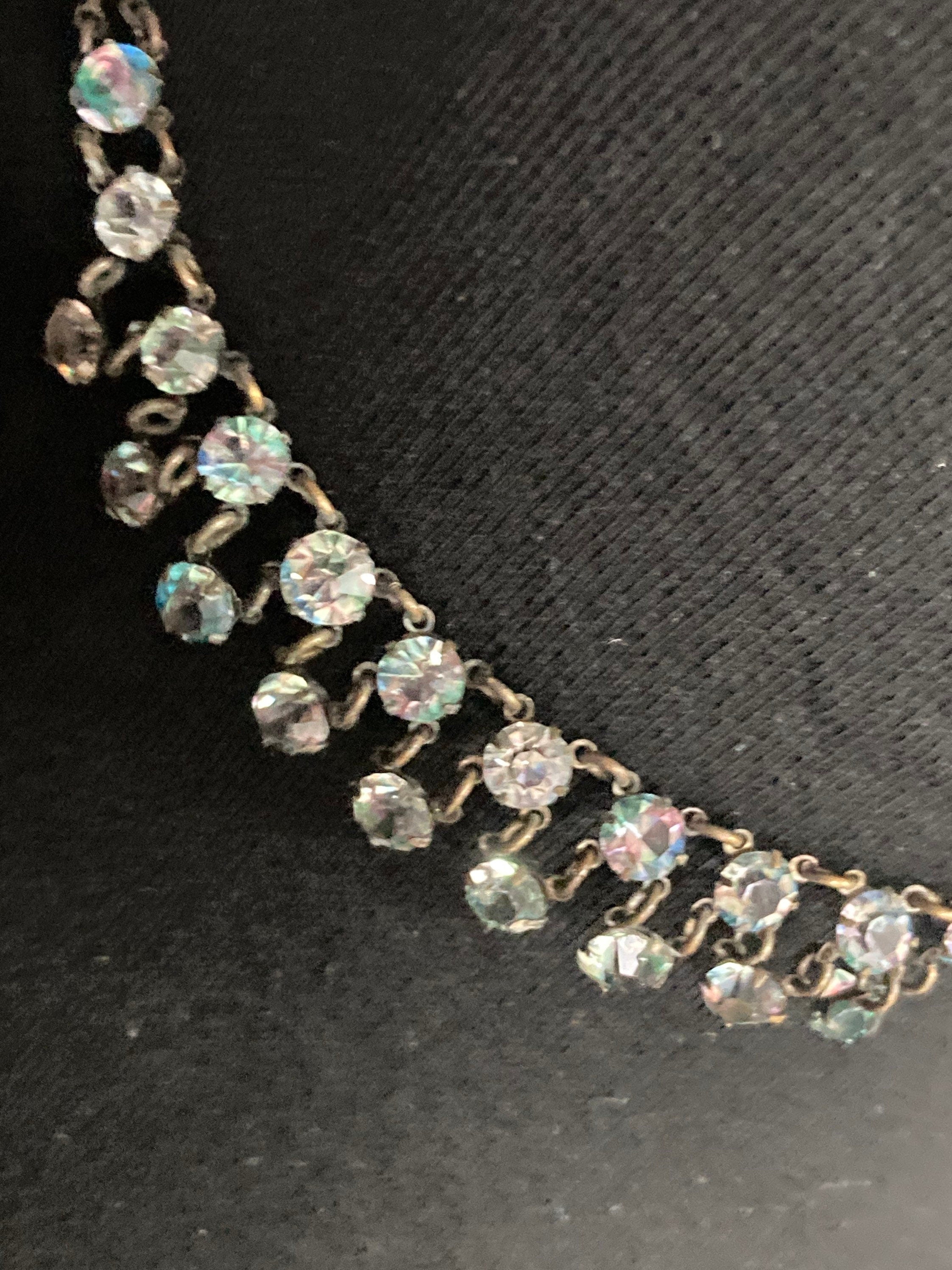 Petite 38cm iris glass necklace open back crystal diamanté paste dainty Vintage Art Deco