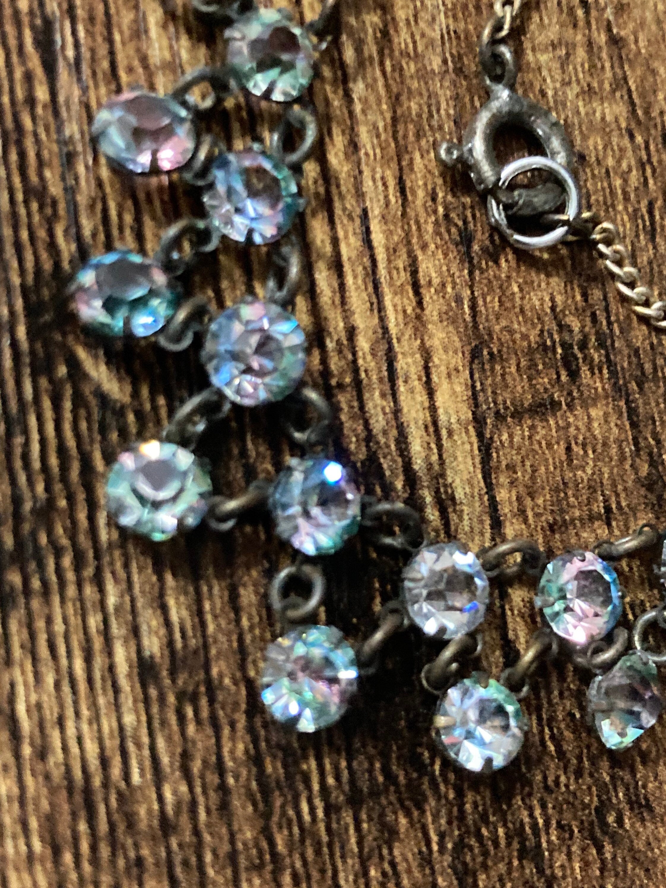 Petite 38cm iris glass necklace open back crystal diamanté paste dainty Vintage Art Deco