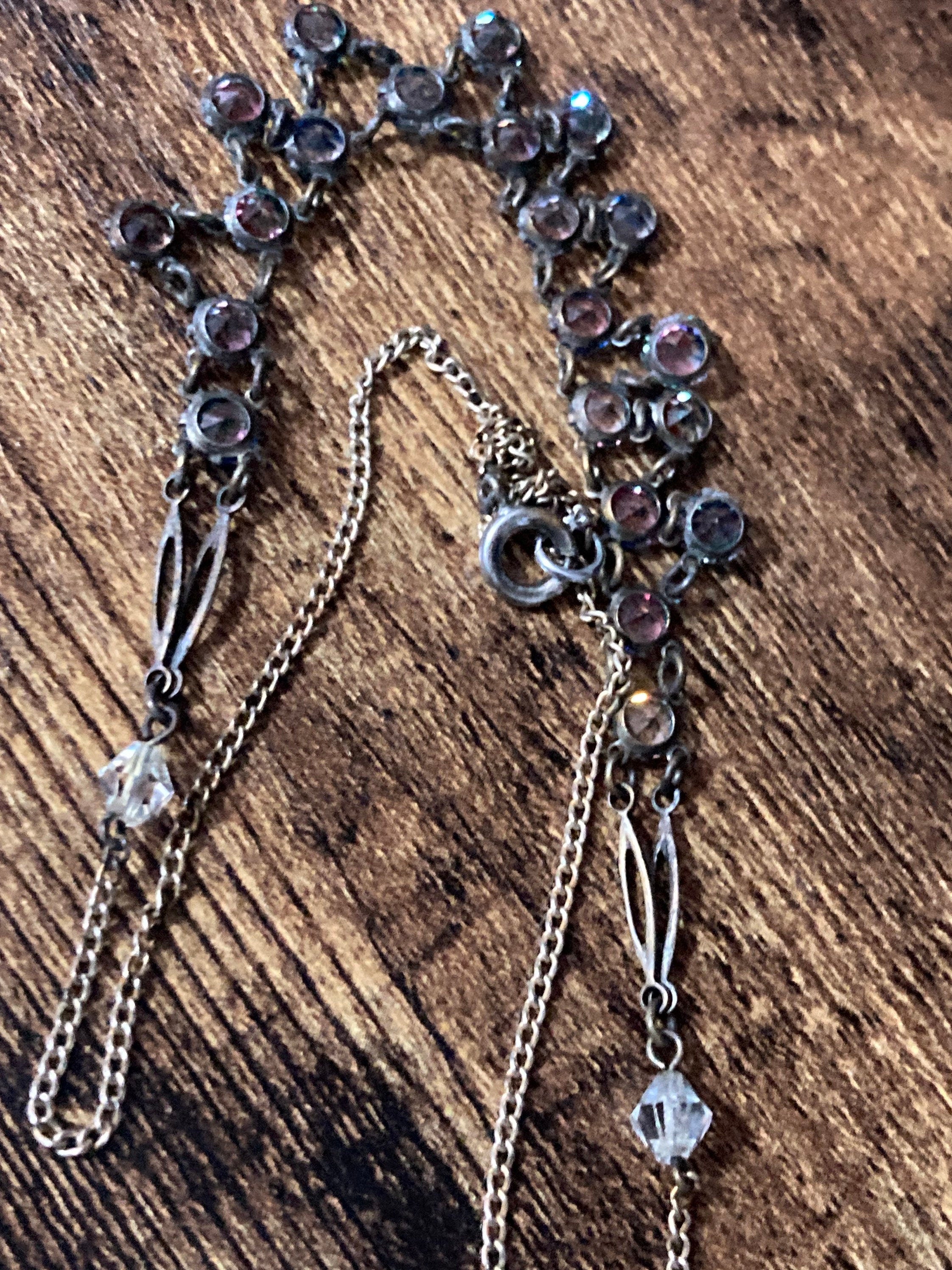 Petite 38cm iris glass necklace open back crystal diamanté paste dainty Vintage Art Deco