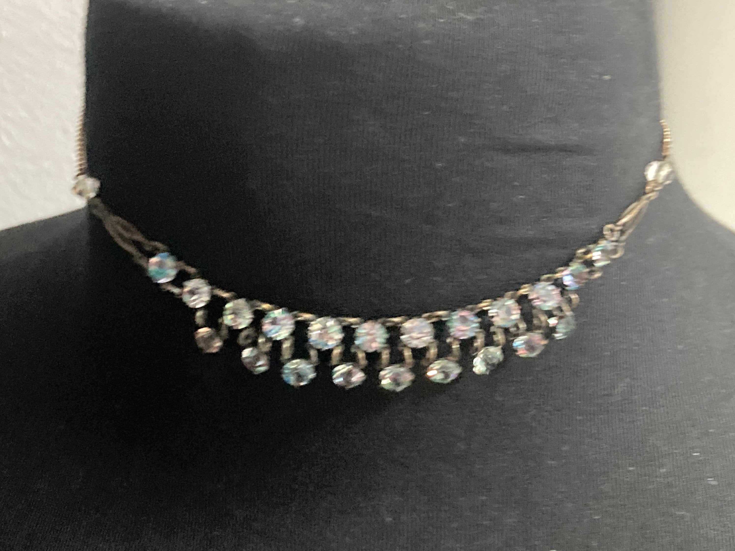 Petite 38cm iris glass necklace open back crystal diamanté paste dainty Vintage Art Deco