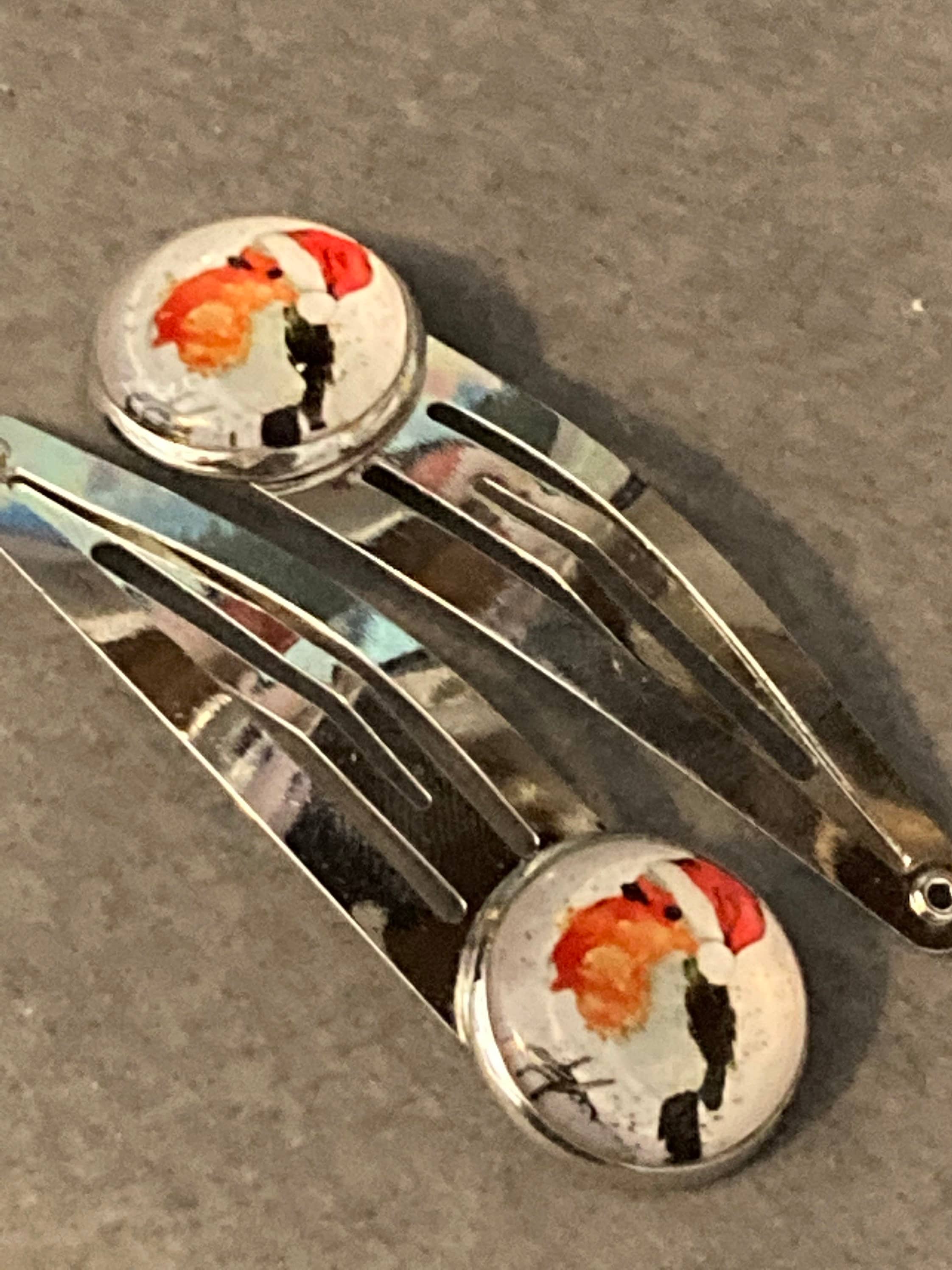 Pair of silver Christmas robin hair slides hair grips