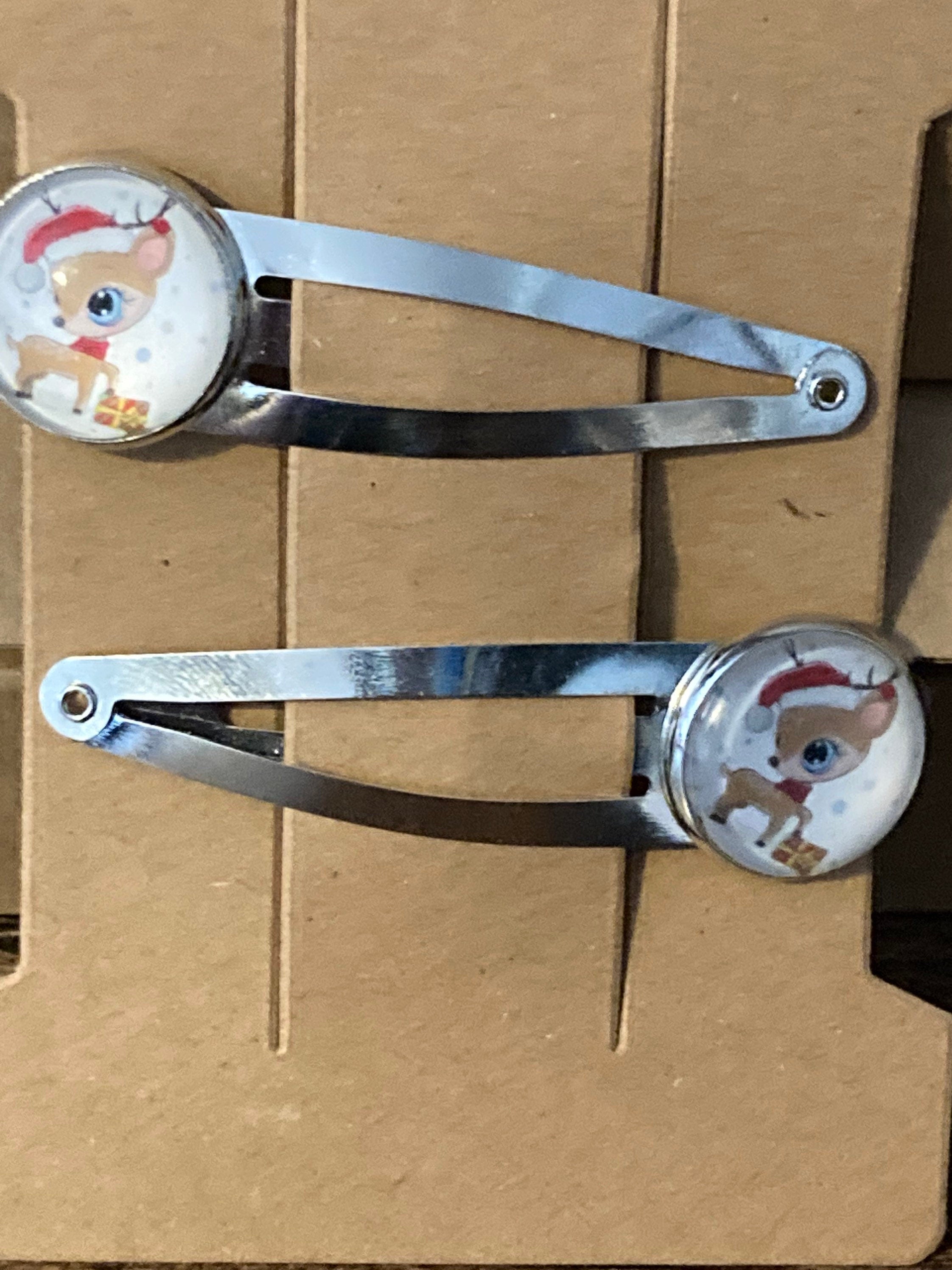Pair of 2 silver Christmas reindeer hair slides