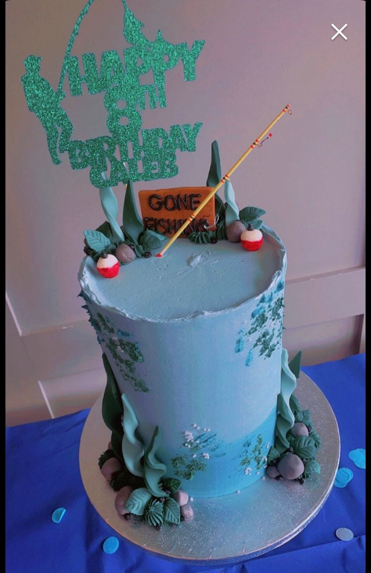 17cm miniature fishing rod fisherman’s cake topper