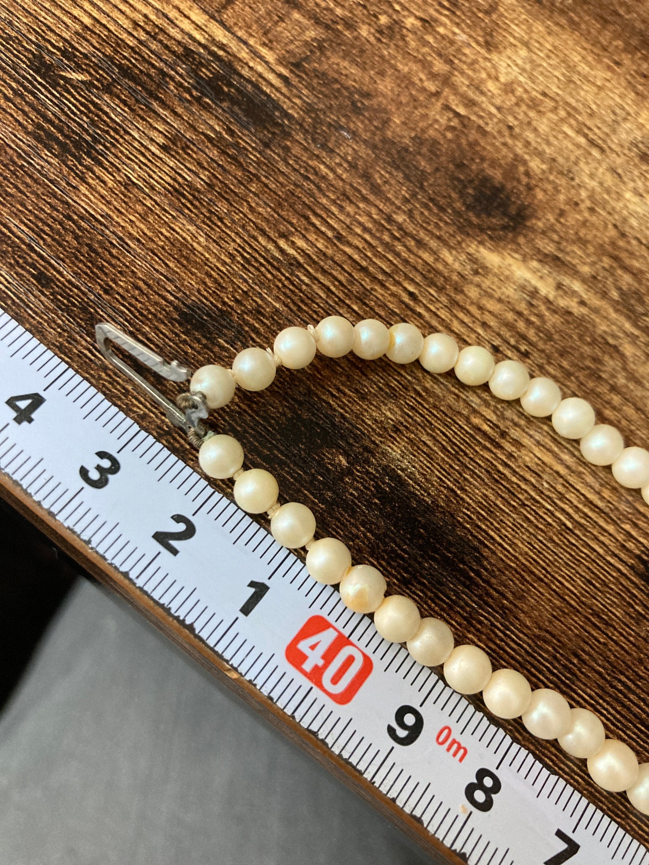 vintage 2 row cream glass pearl necklace with ornate 925 sterling silver clasp 43cm